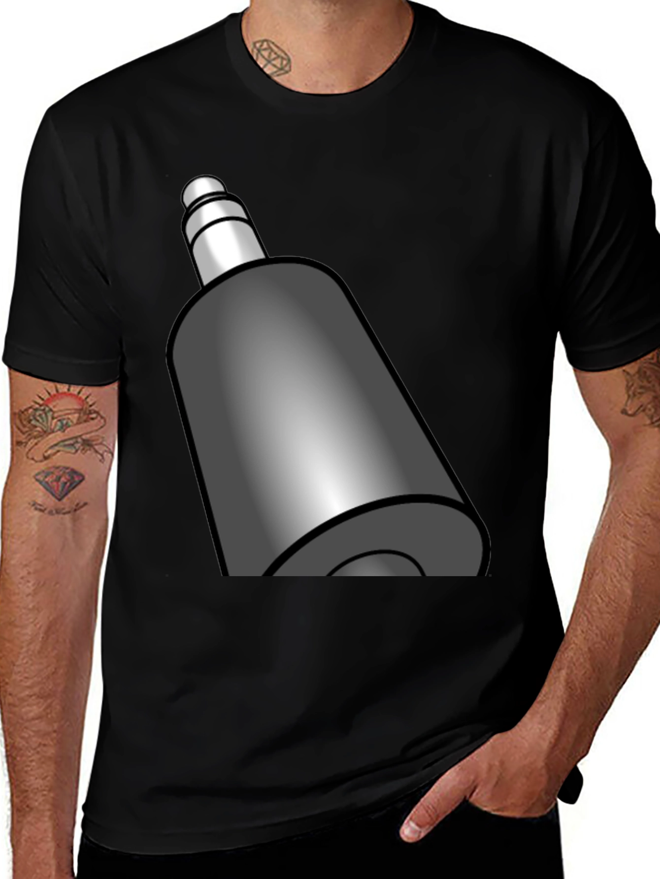 Cool Black T-Shirt with Gray Bottle Graphic