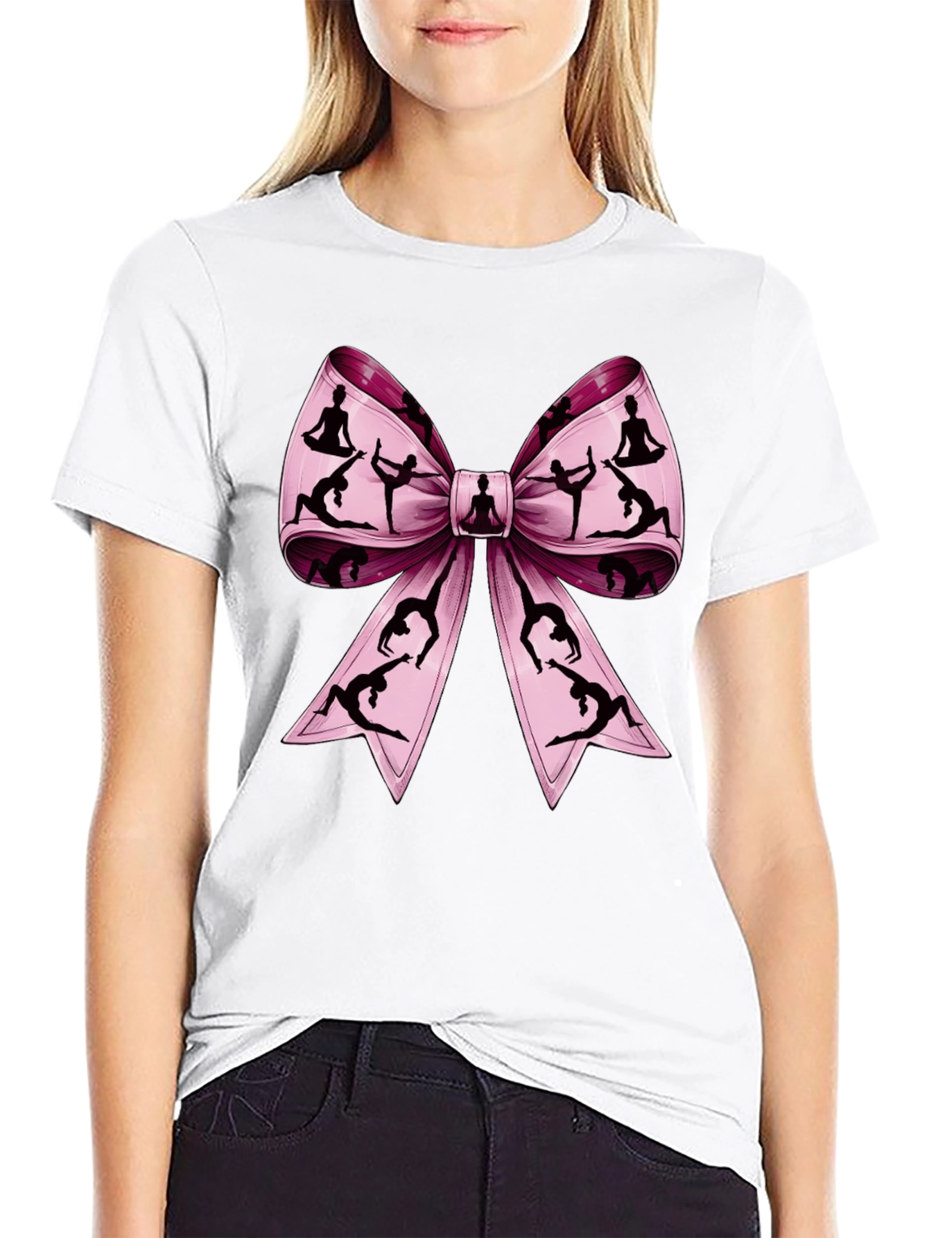 Yoga Bow Graphic Tee - Black Cotton T-Shirt