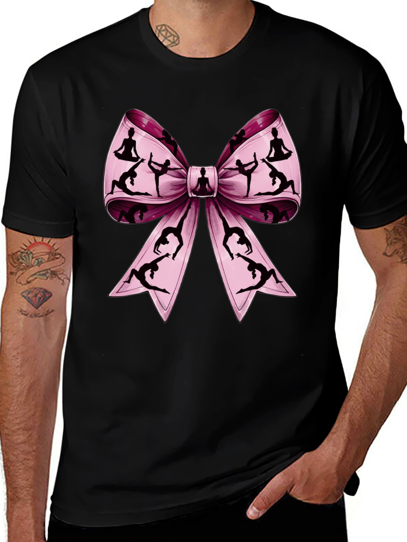 Yoga Bow Graphic Tee - Black Cotton T-Shirt
