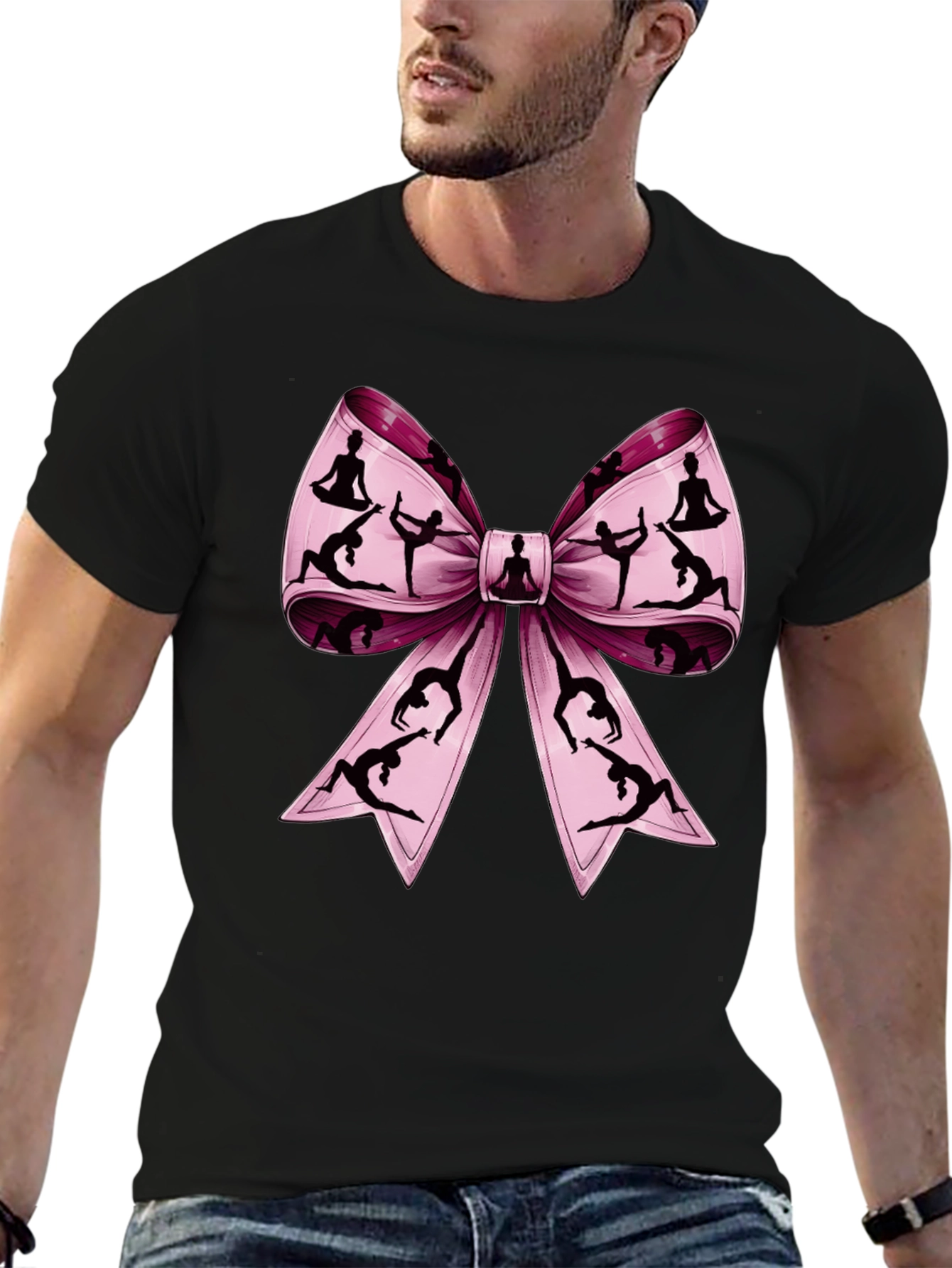Yoga Bow Graphic Tee - Black Cotton T-Shirt