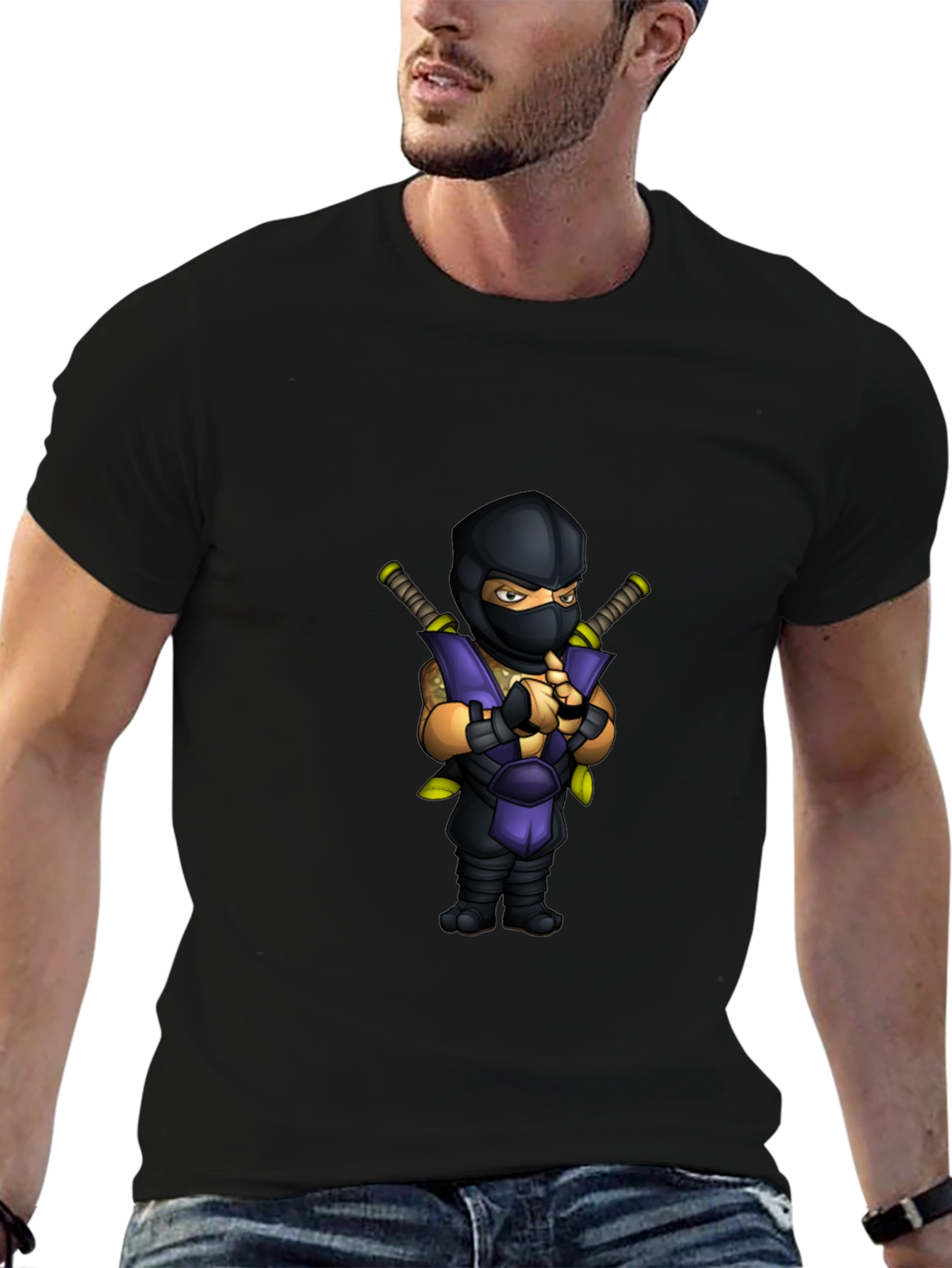 Ninja Cartoon Graphic Black T-Shirt