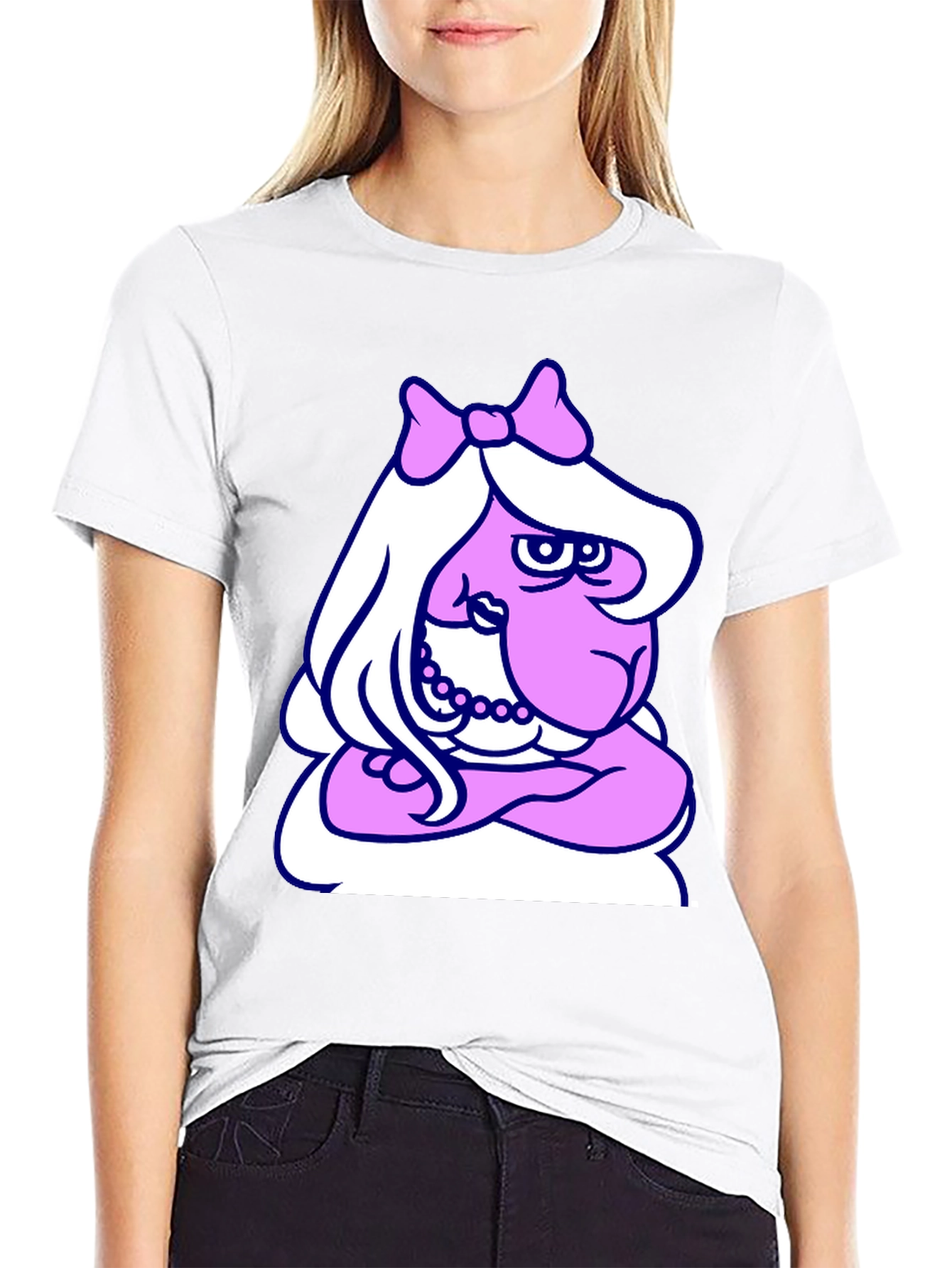 Funny Cartoon Lady T-Shirt - Black Cotton Tee