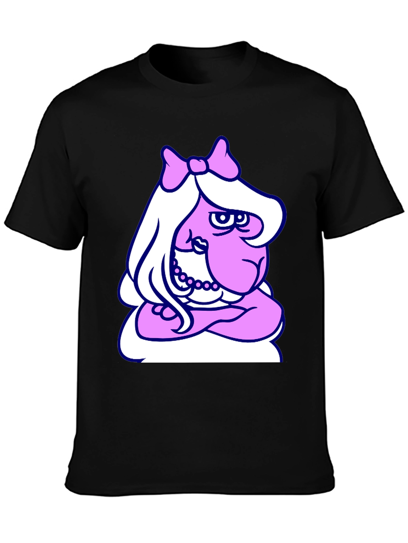 Funny Cartoon Lady T-Shirt - Black Cotton Tee