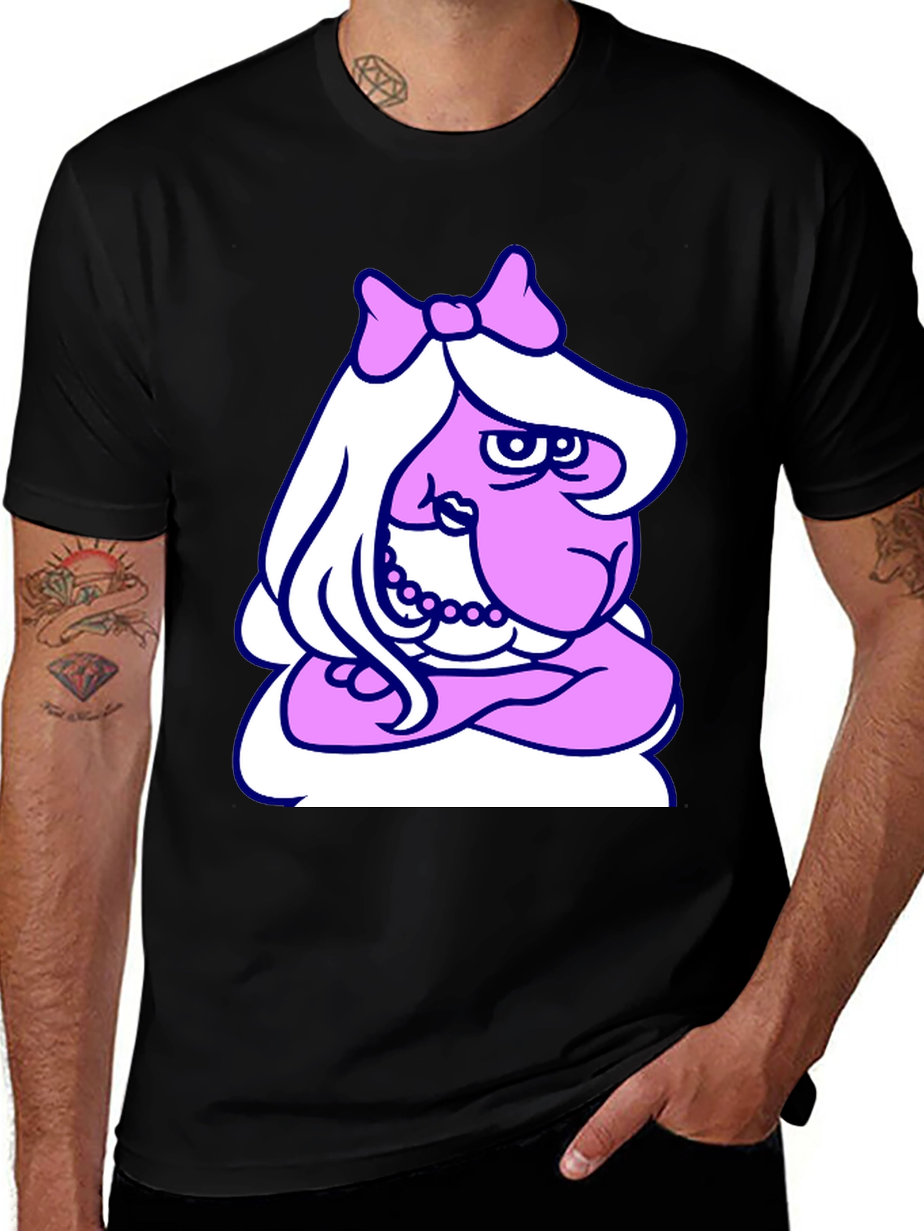 Funny Cartoon Lady T-Shirt - Black Cotton Tee