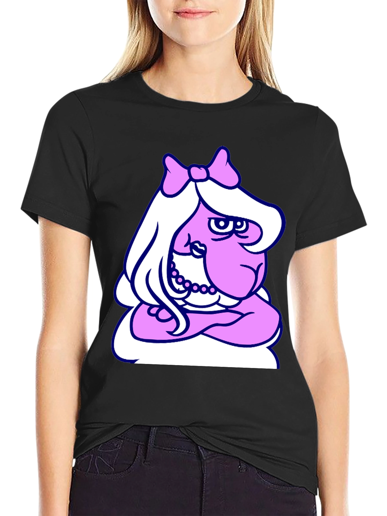 Funny Cartoon Lady T-Shirt - Black Cotton Tee