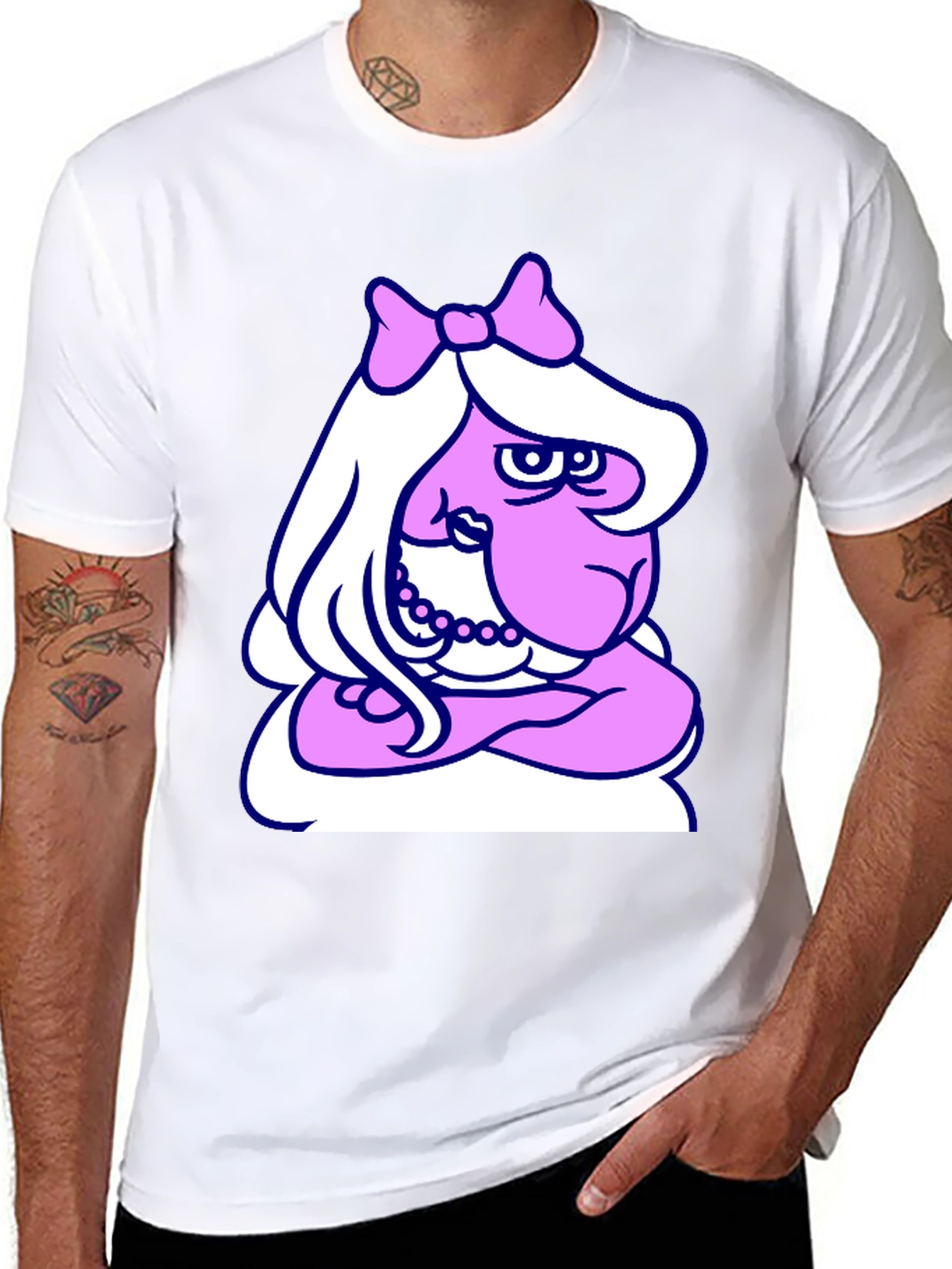 Funny Cartoon Lady T-Shirt - Black Cotton Tee