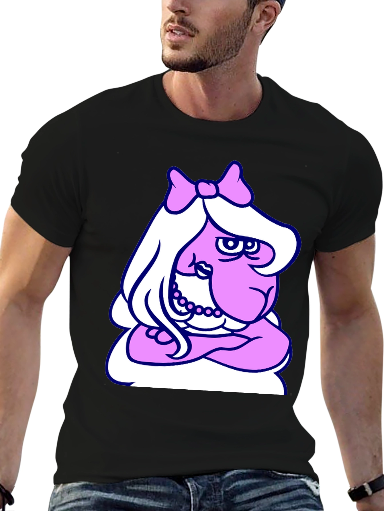 Funny Cartoon Lady T-Shirt - Black Cotton Tee