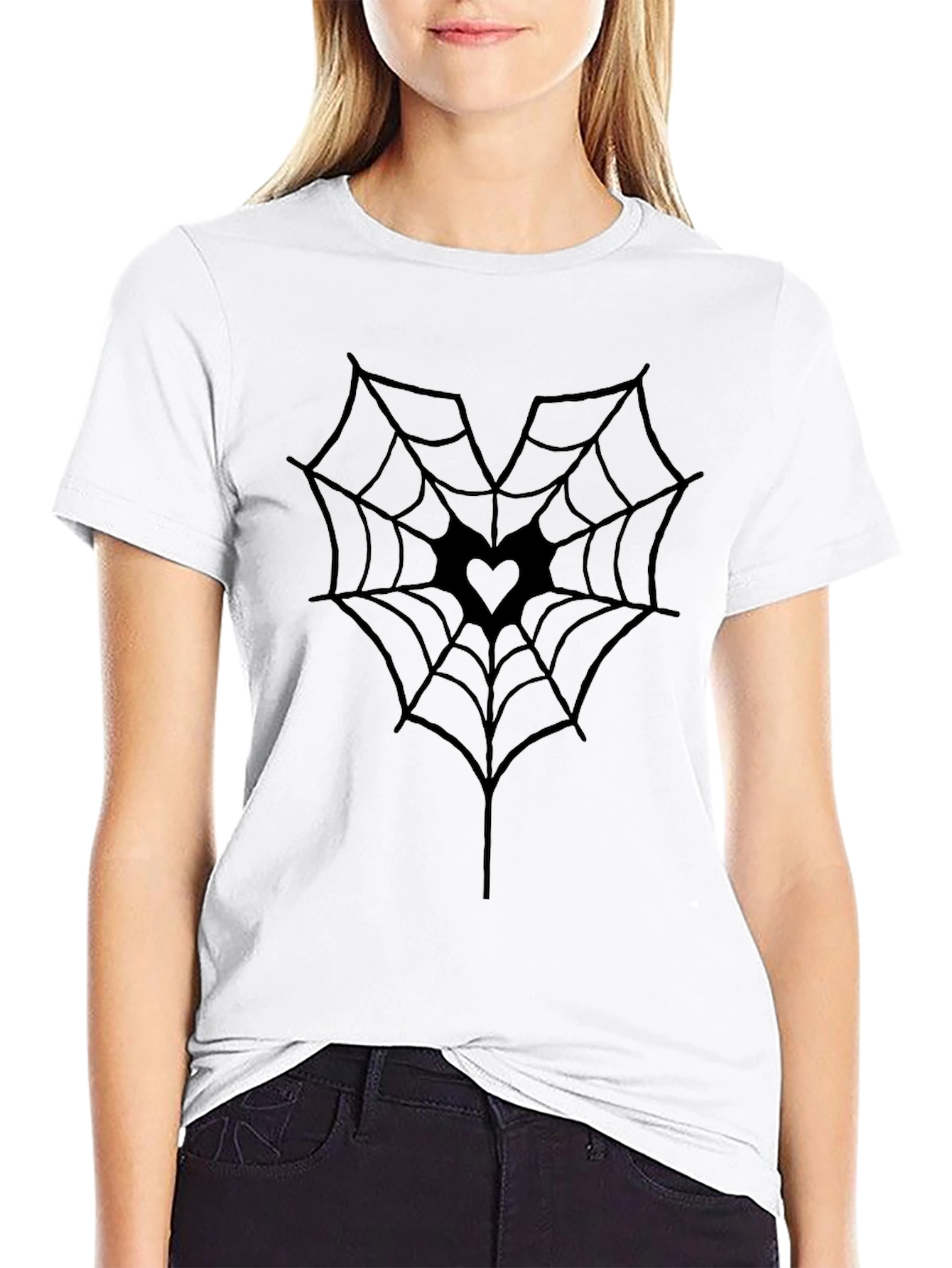 Gothic Heart Spider Web Tee - Stylish Black T-Shirt