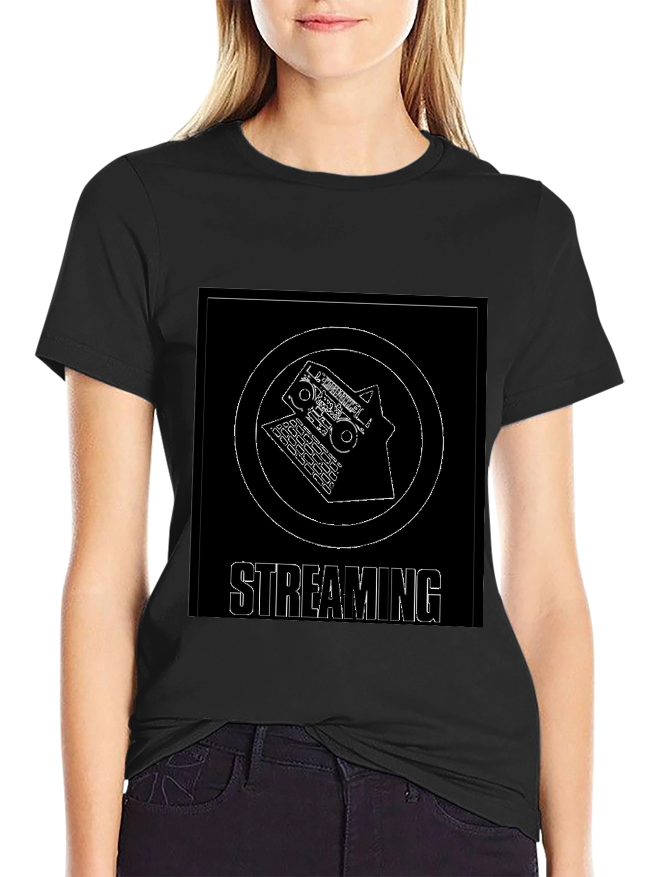 Streaming Graphic Tee - Black Cotton T-Shirt
