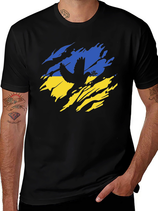 Ukraine Flag Peace Dove Mens Black T-Shirt