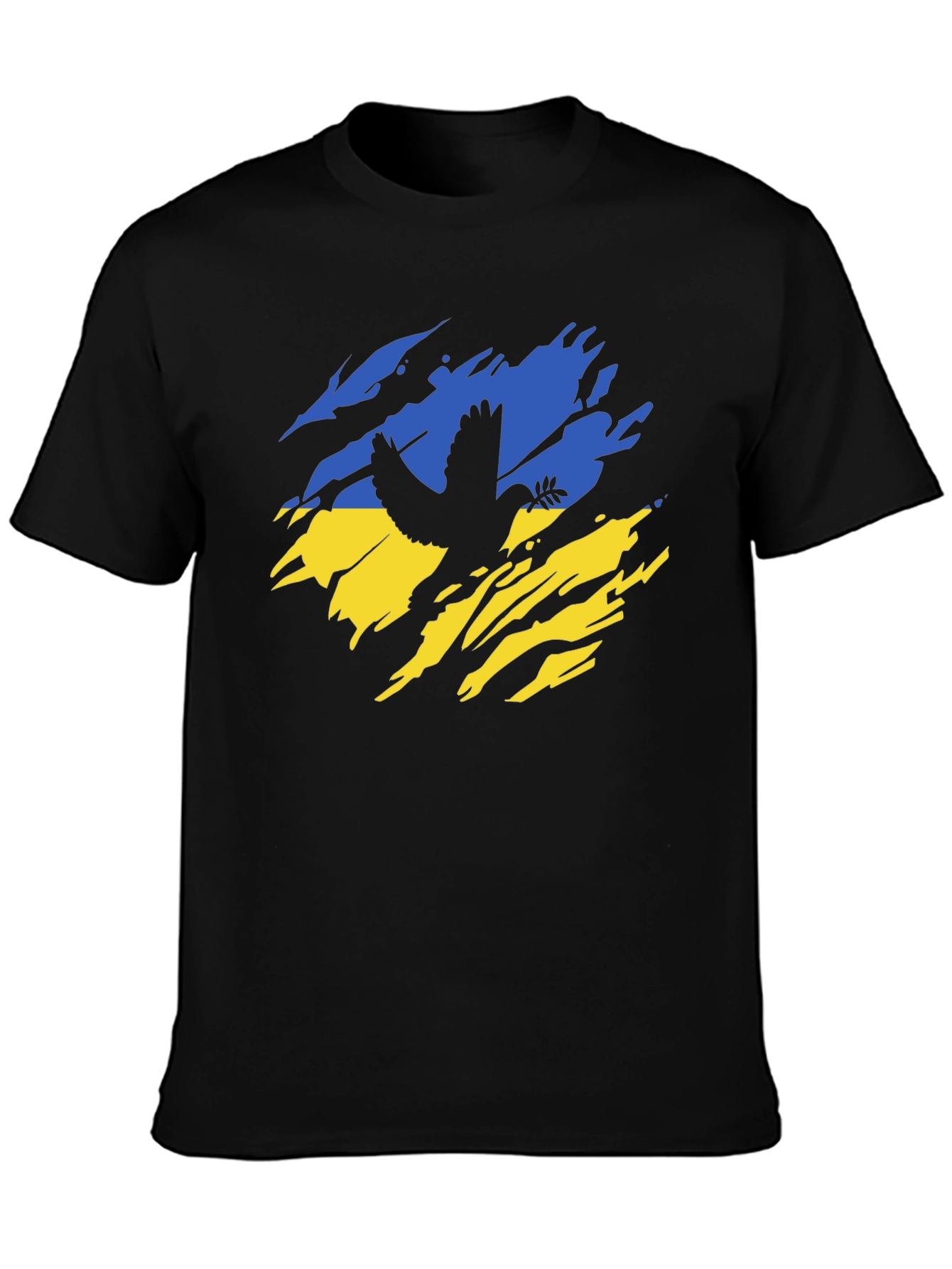 Ukraine Flag Peace Dove Mens Black T-Shirt