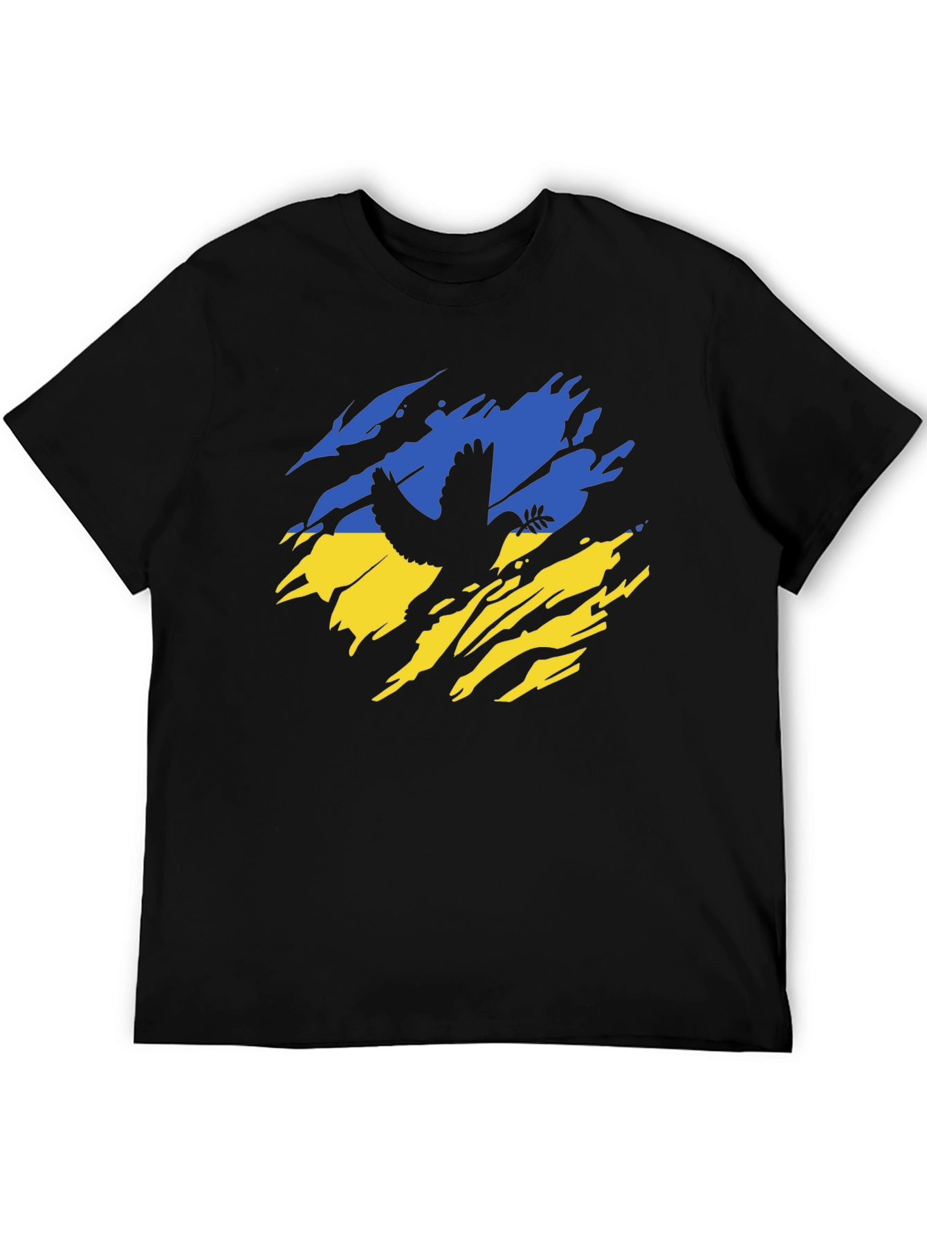 Ukraine Flag Peace Dove Mens Black T-Shirt