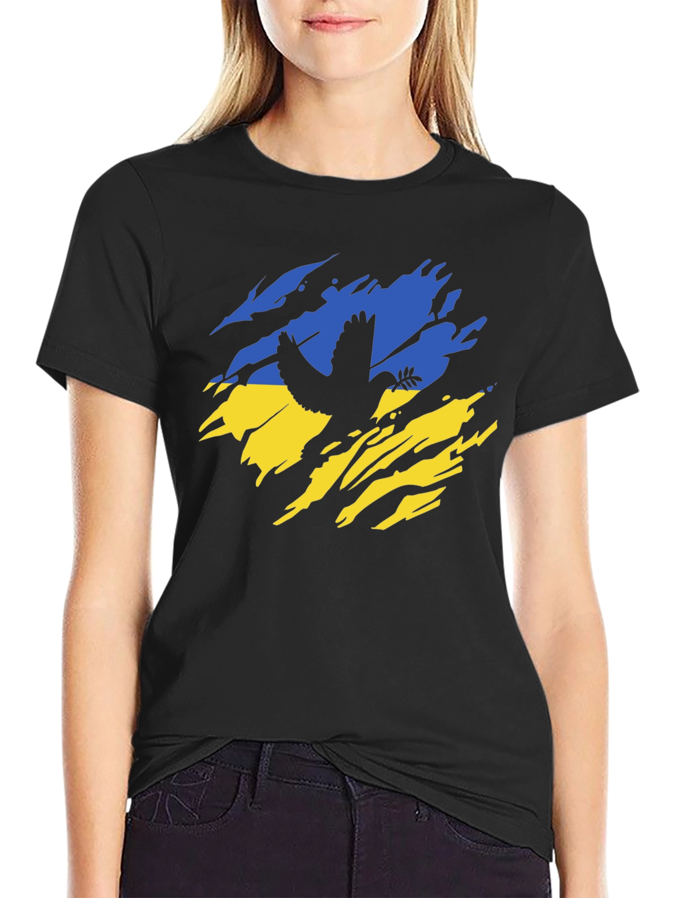 Ukraine Flag Peace Dove Mens Black T-Shirt