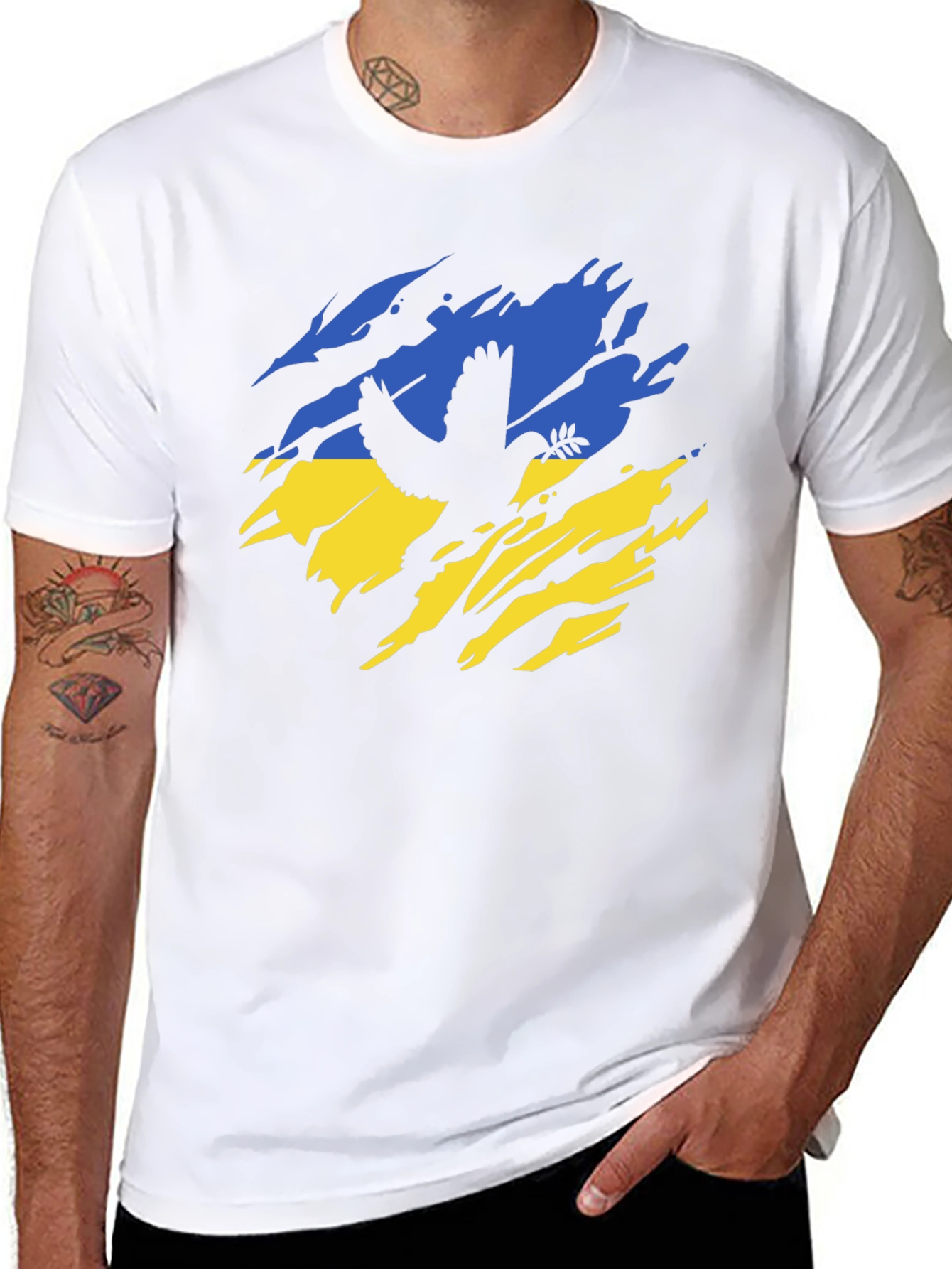 Ukraine Flag Peace Dove Mens Black T-Shirt