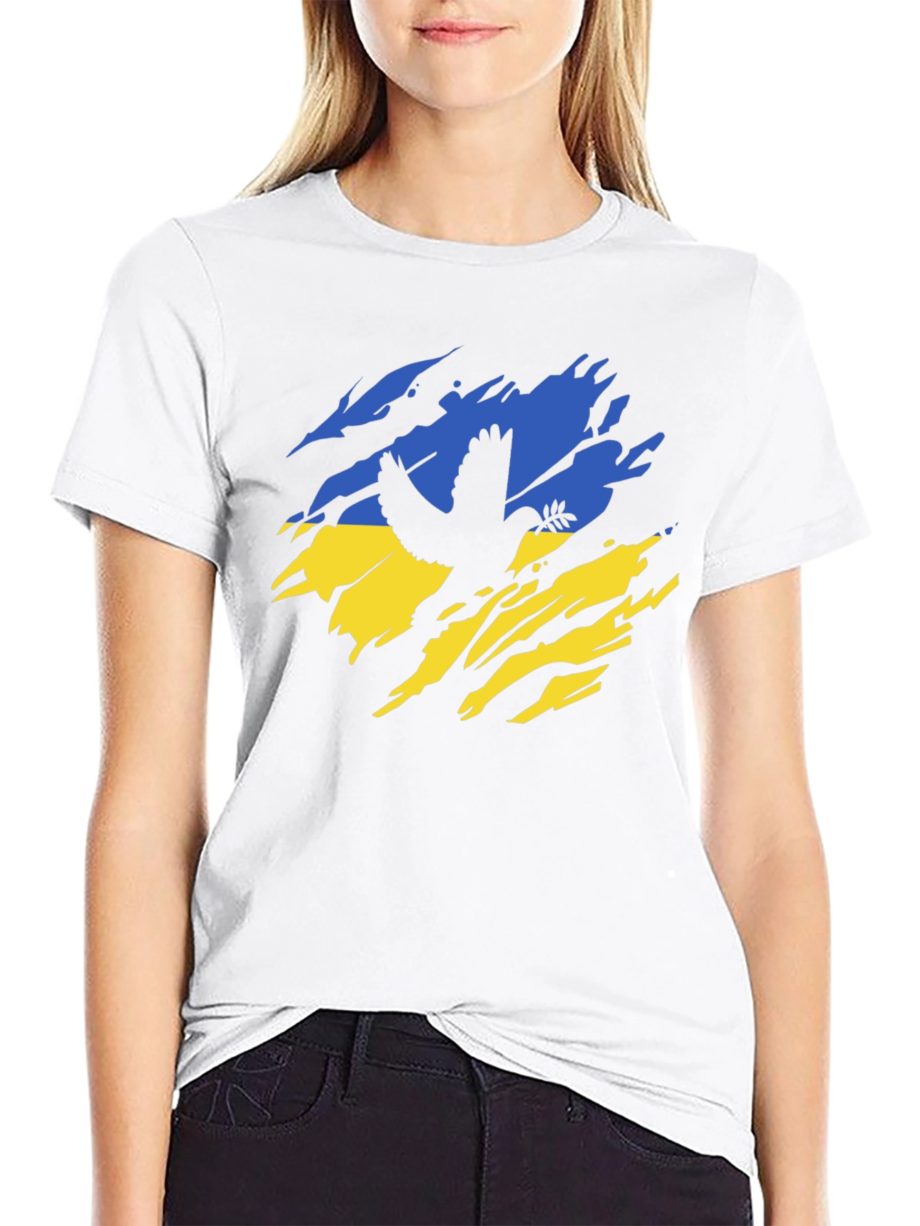 Ukraine Flag Peace Dove Mens Black T-Shirt