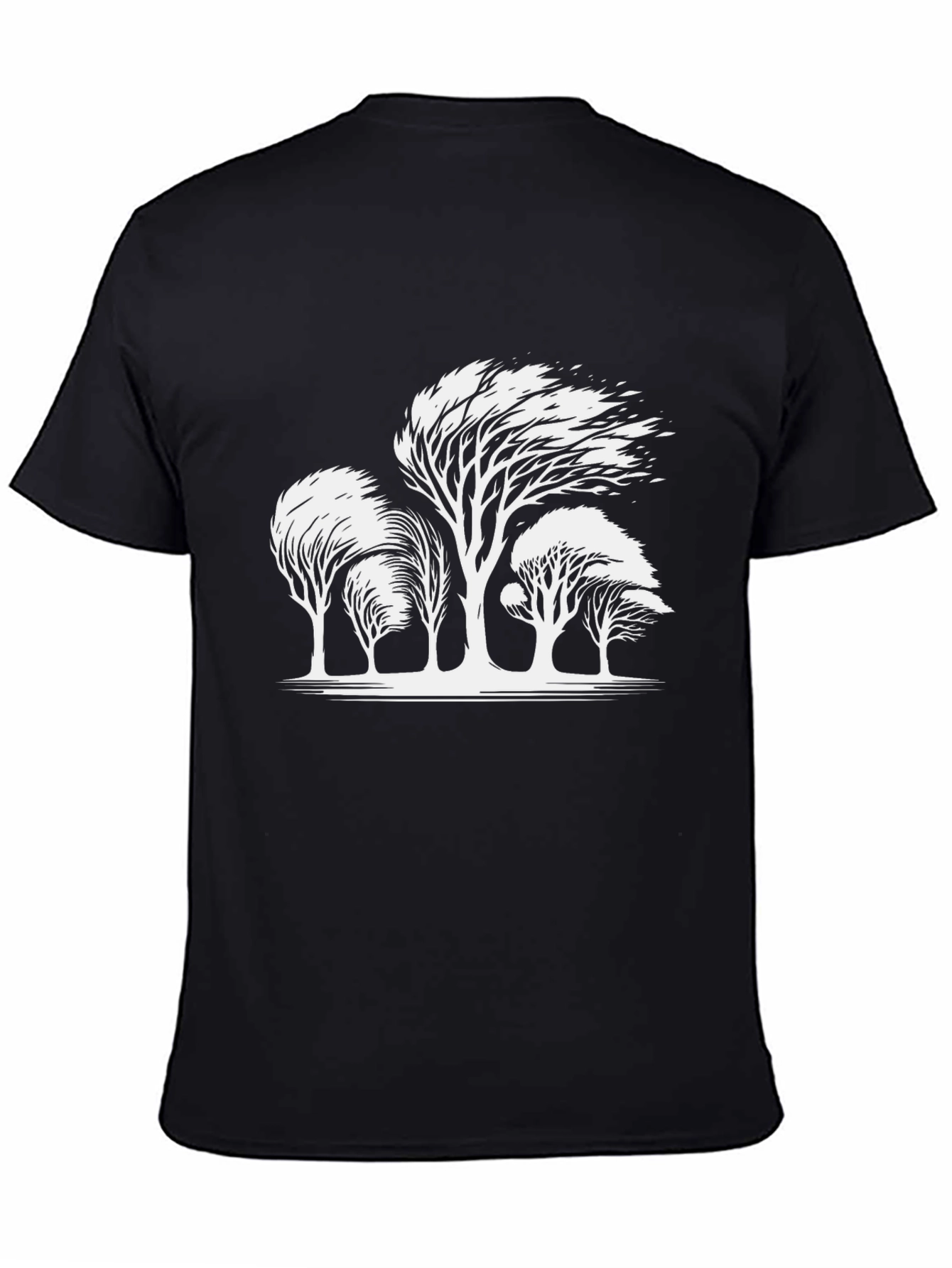 Mens Black T-shirt with White Trees Design