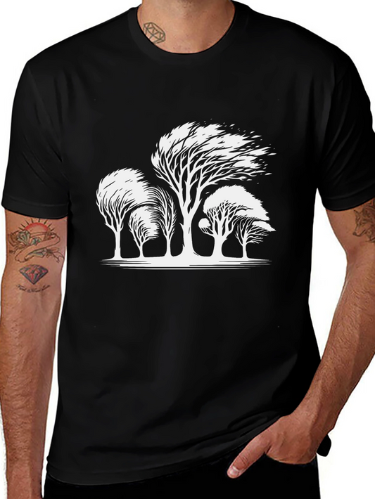 Mens Black T-shirt with White Trees Design