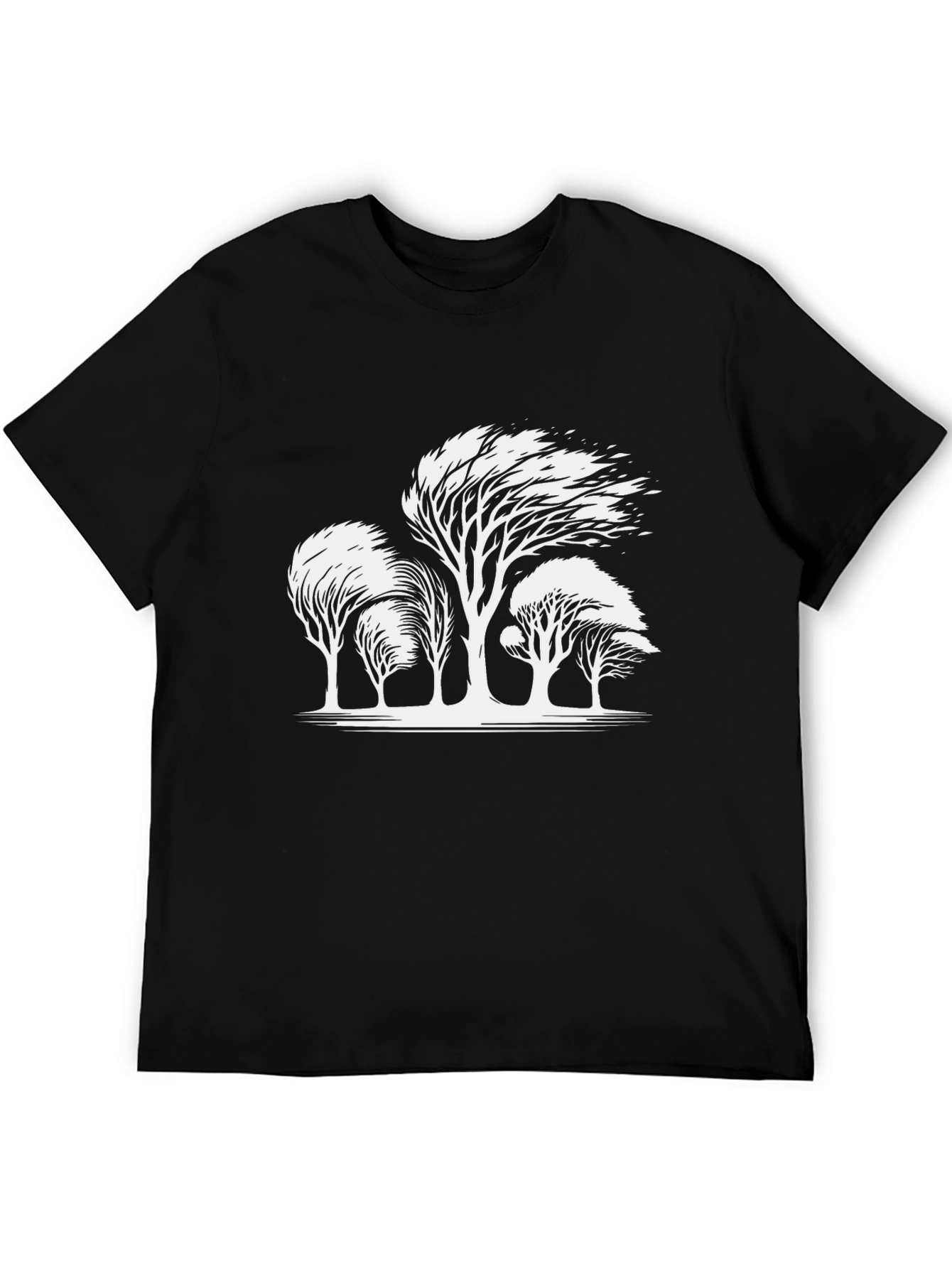Mens Black T-shirt with White Trees Design