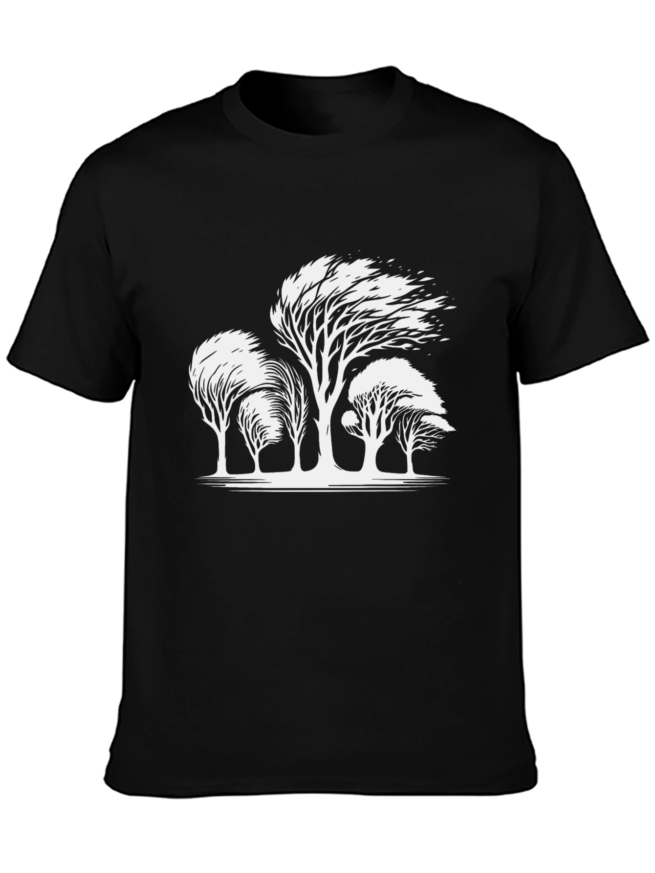 Mens Black T-shirt with White Trees Design