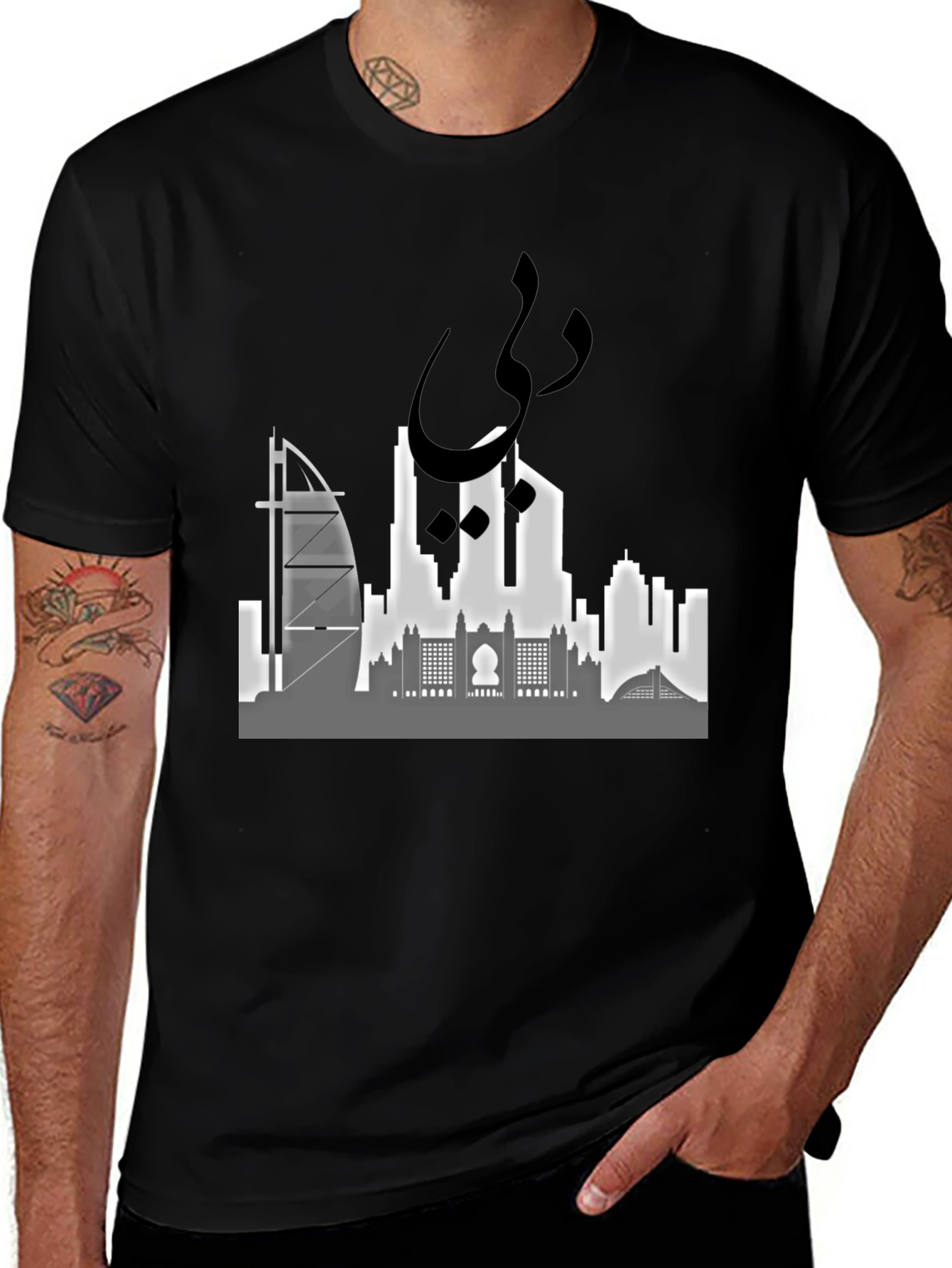 Dubai Skyline Graphic Tee - Stylish Black Cotton T-Shirt