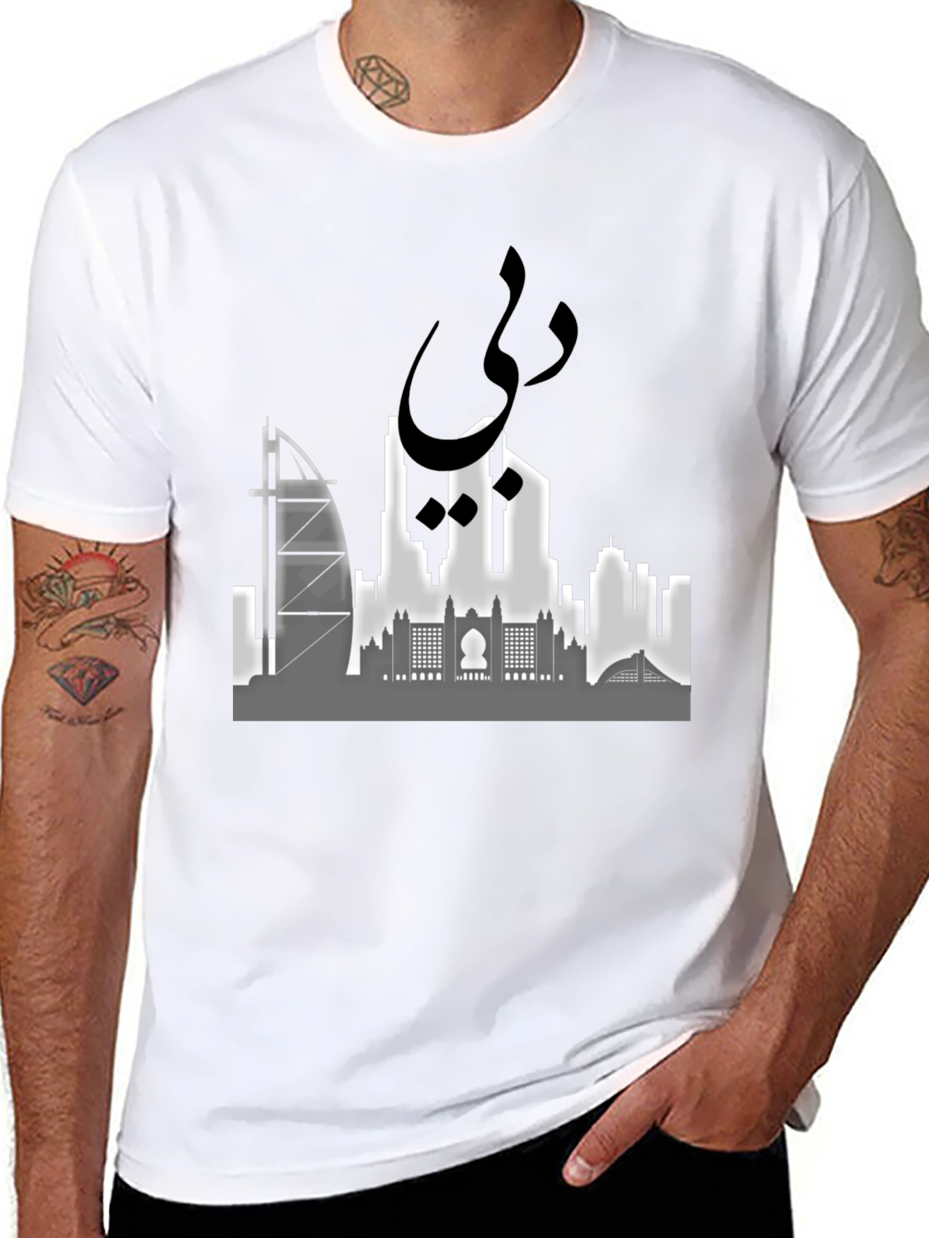 Dubai Skyline Graphic Tee - Stylish Black Cotton T-Shirt