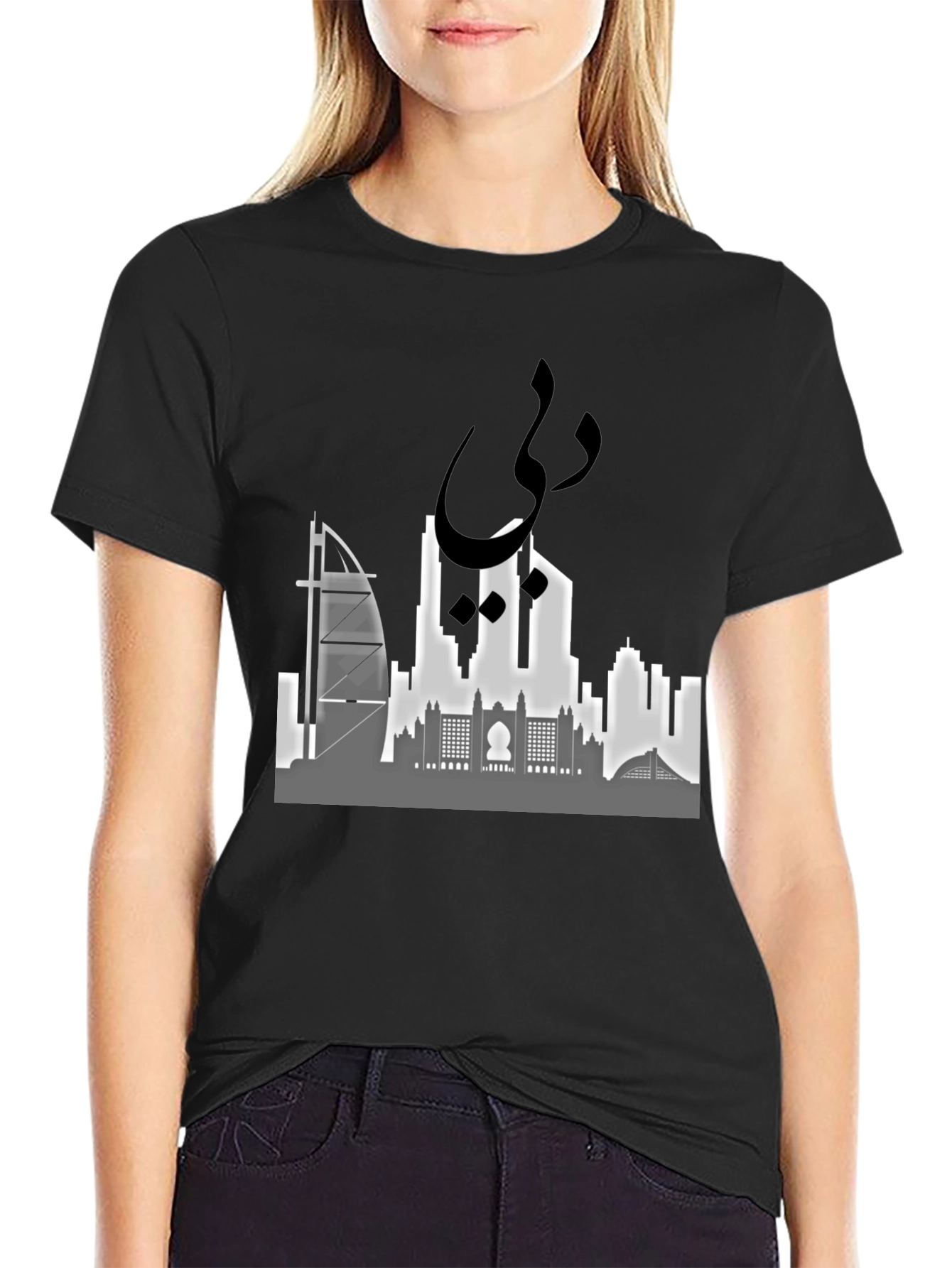 Dubai Skyline Graphic Tee - Stylish Black Cotton T-Shirt