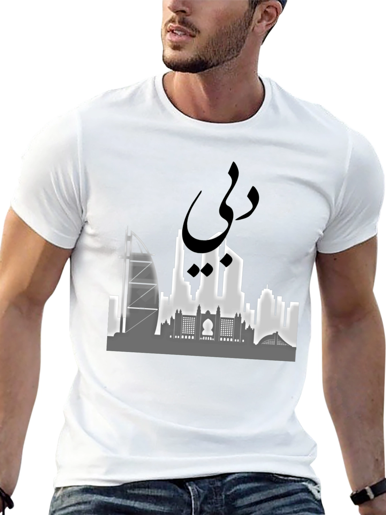Dubai Skyline Graphic Tee - Stylish Black Cotton T-Shirt