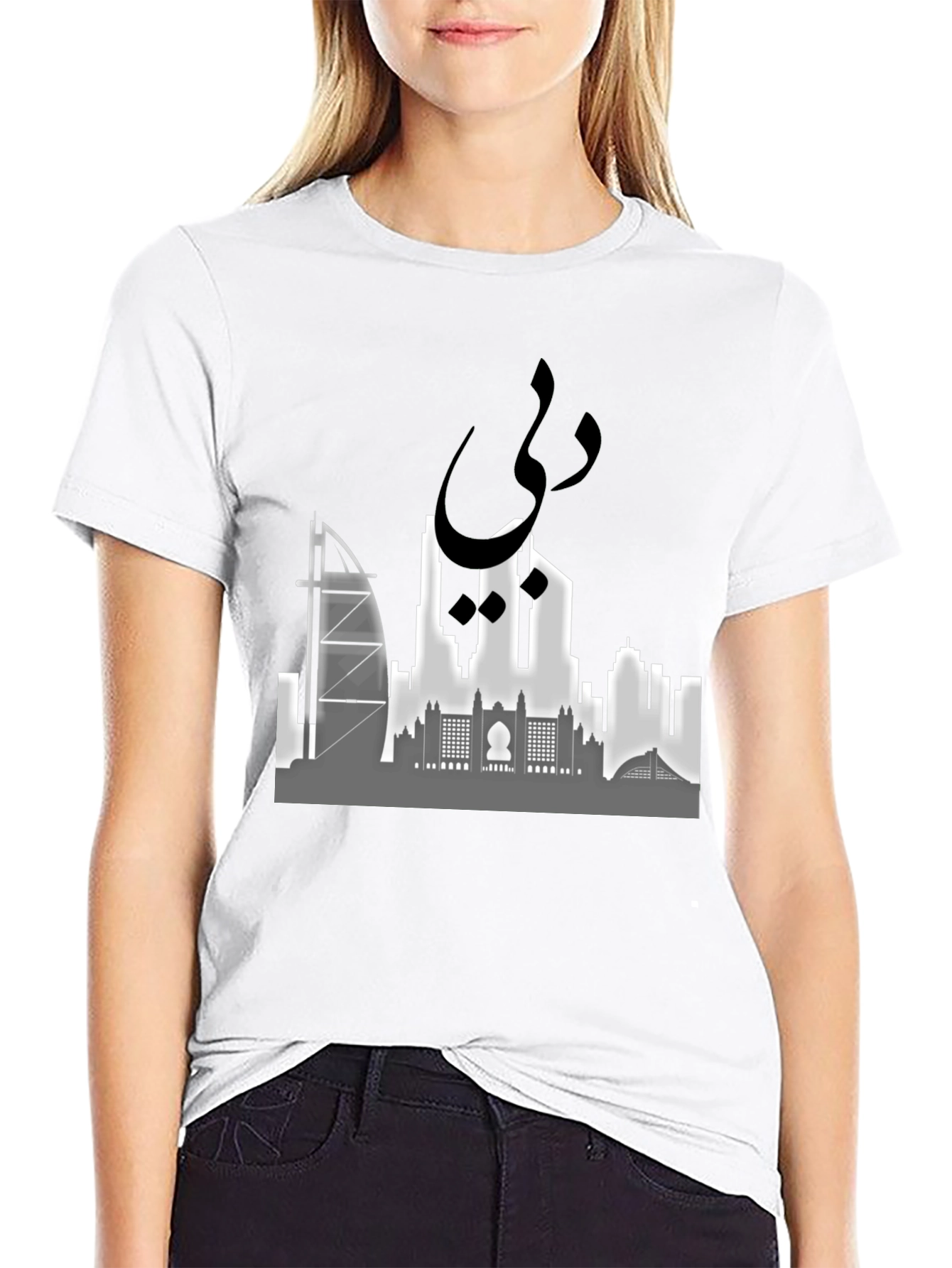 Dubai Skyline Graphic Tee - Stylish Black Cotton T-Shirt