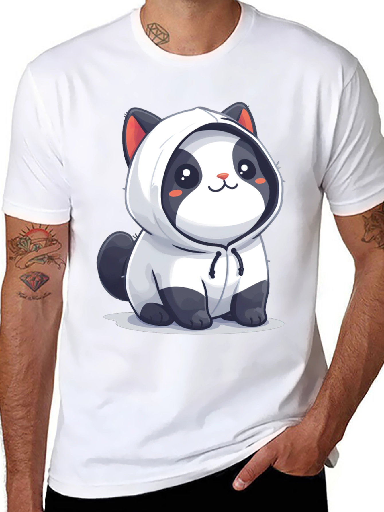 Cute Cartoon Panda Hoodie Black T-Shirt