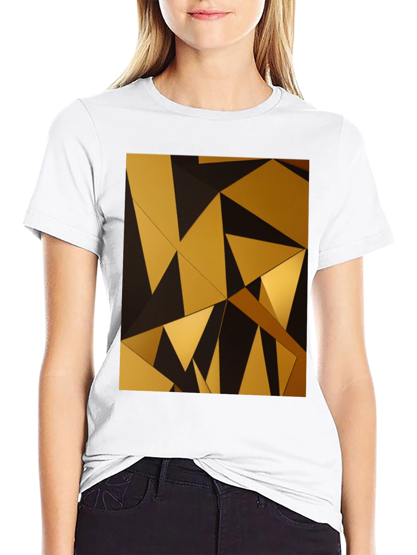 Geometric Gold Triangle Black T-Shirt
