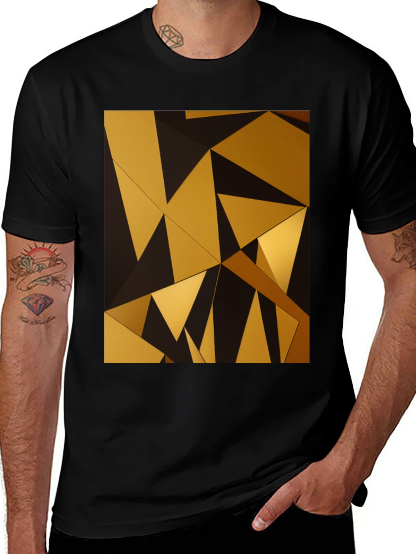 Geometric Gold Triangle Black T-Shirt