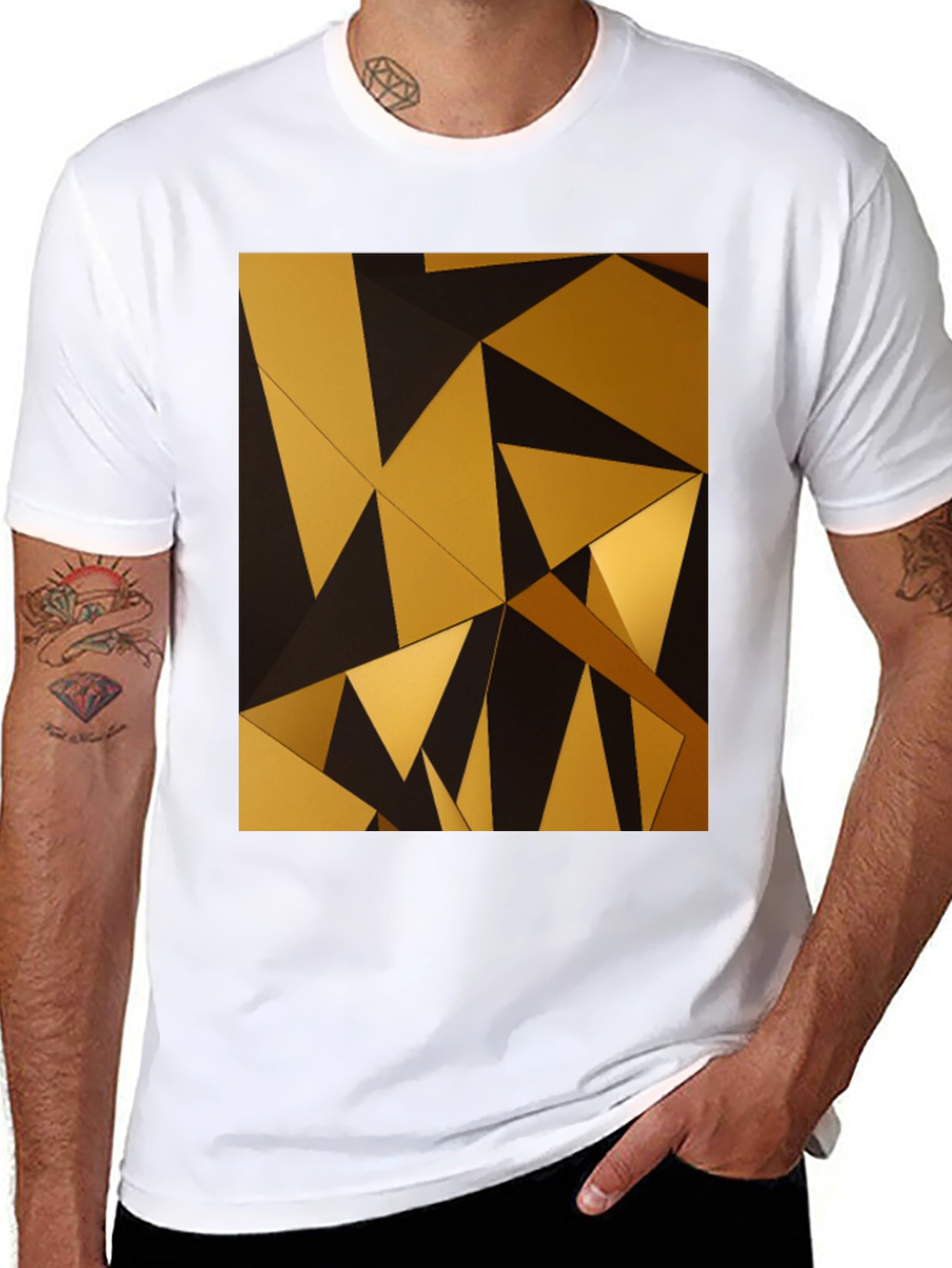 Geometric Gold Triangle Black T-Shirt