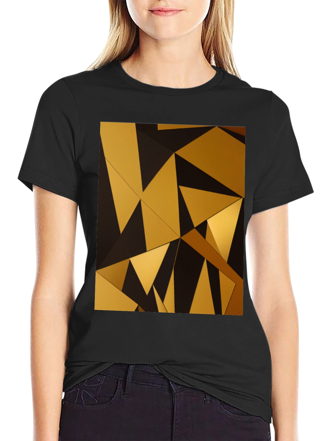 Geometric Gold Triangle Black T-Shirt