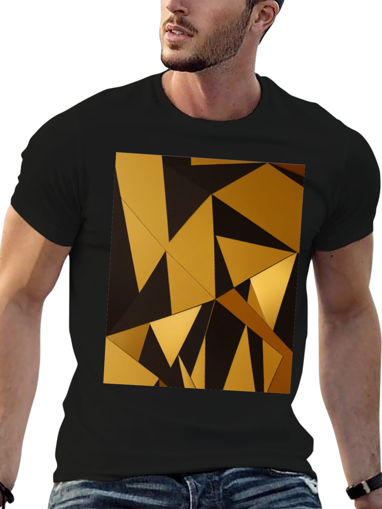 Geometric Gold Triangle Black T-Shirt