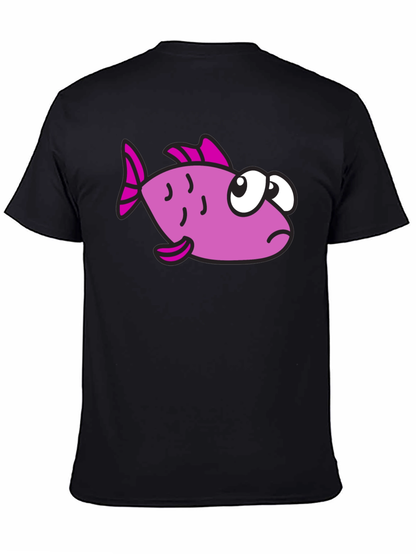 Funny Cartoon Fish Black T-Shirt