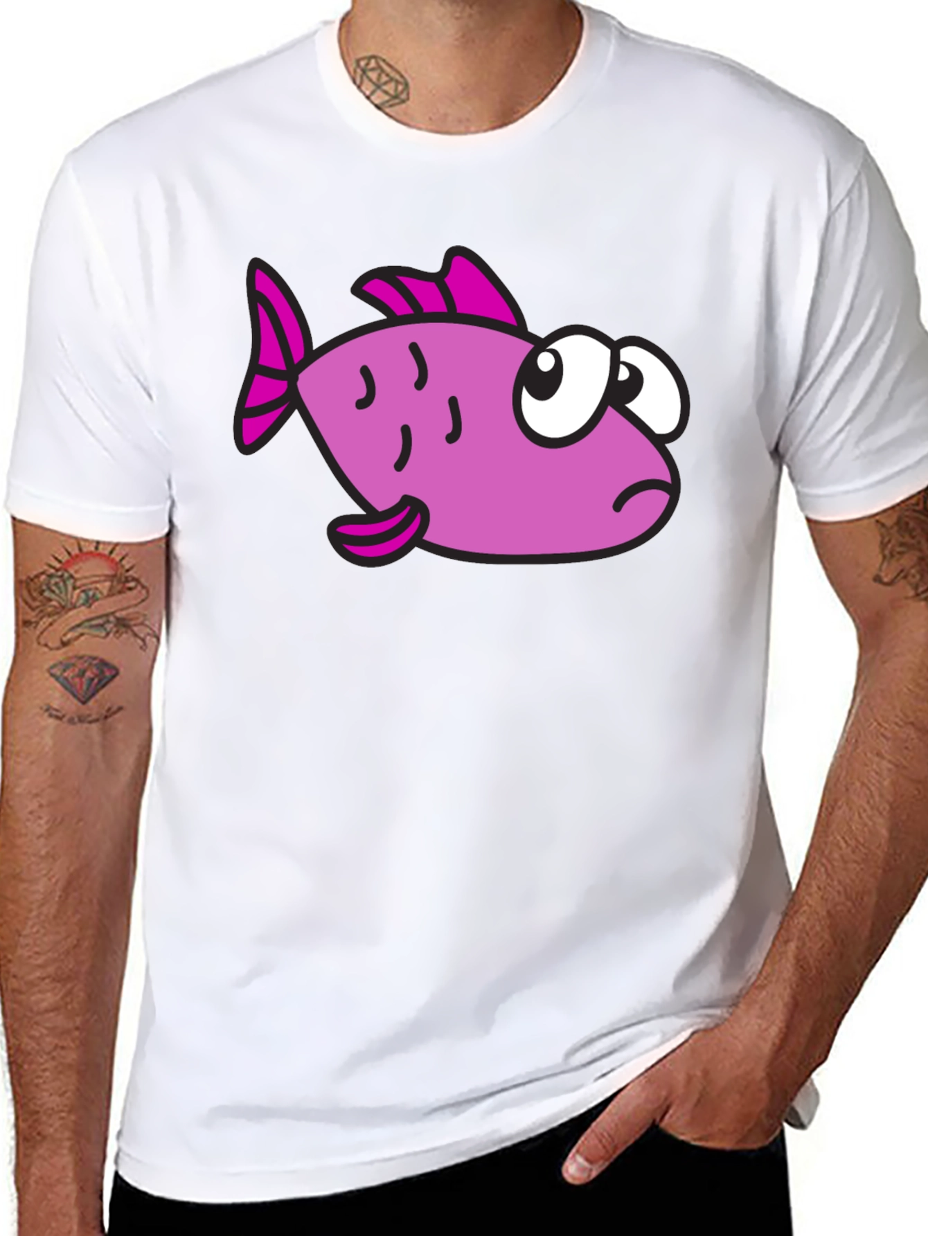 Funny Cartoon Fish Black T-Shirt