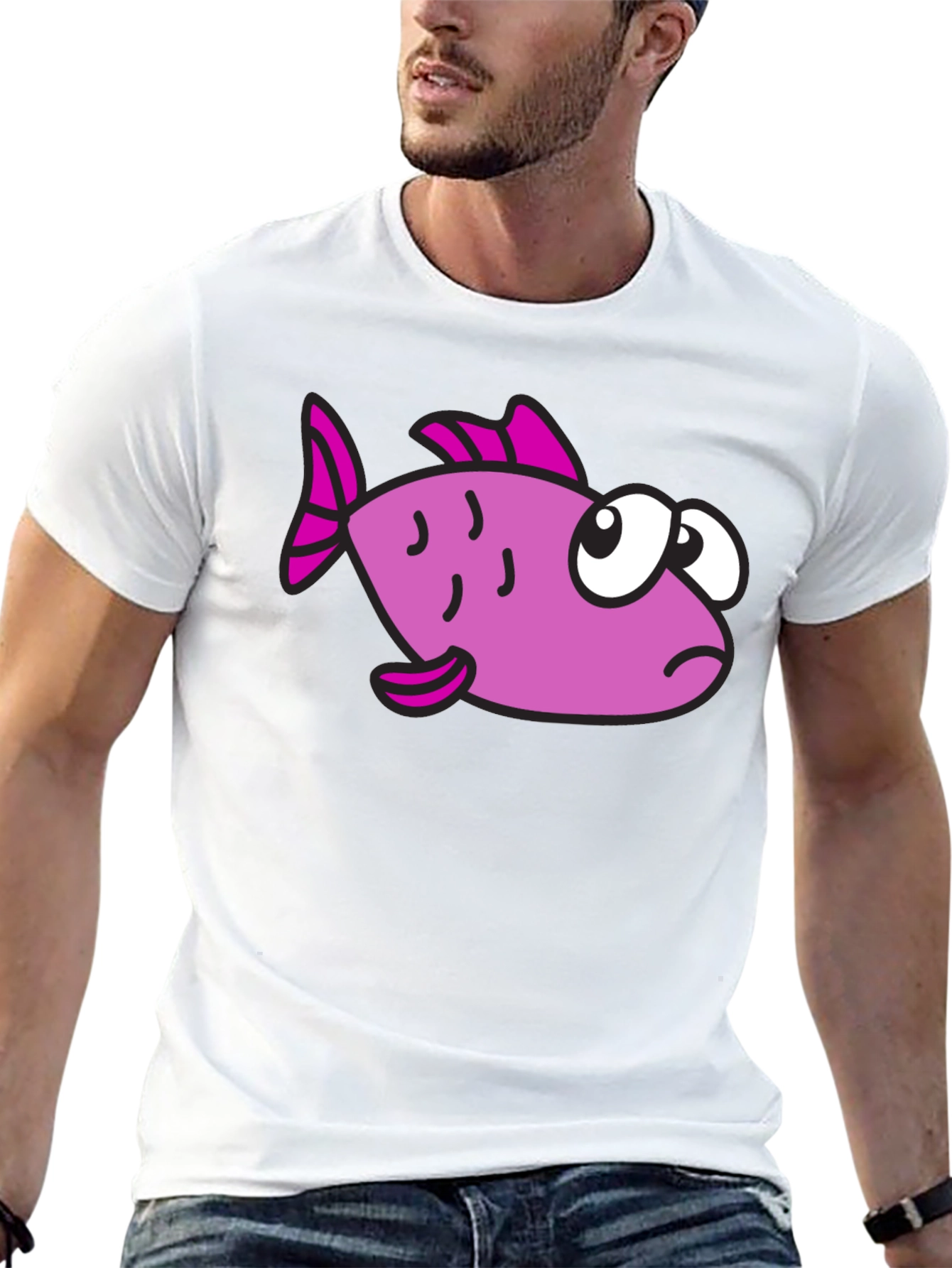 Funny Cartoon Fish Black T-Shirt