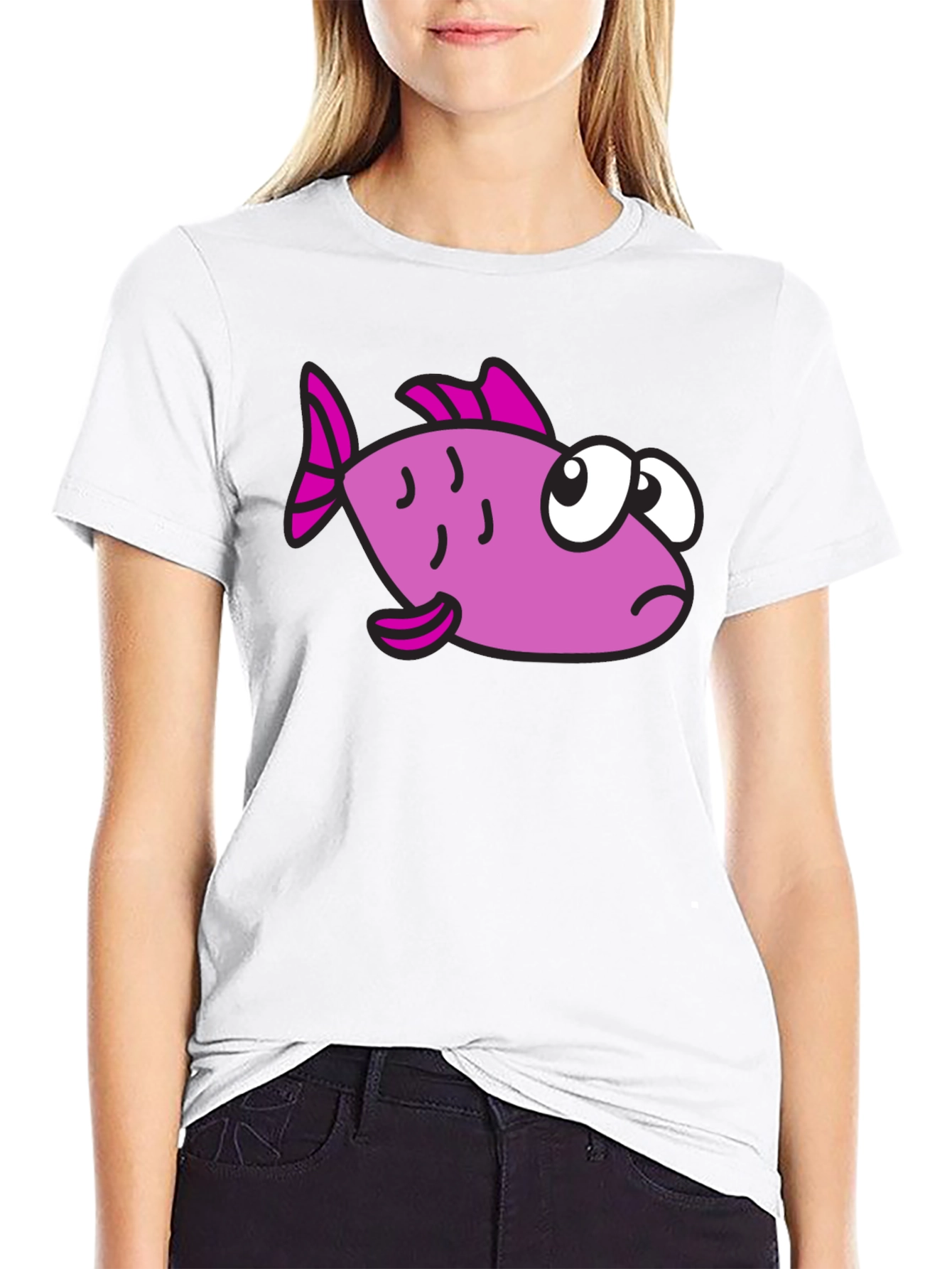 Funny Cartoon Fish Black T-Shirt