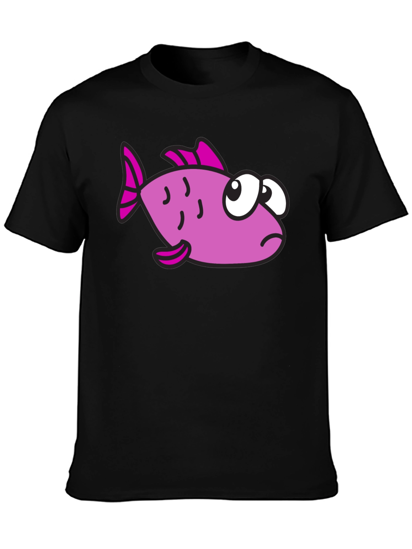 Funny Cartoon Fish Black T-Shirt