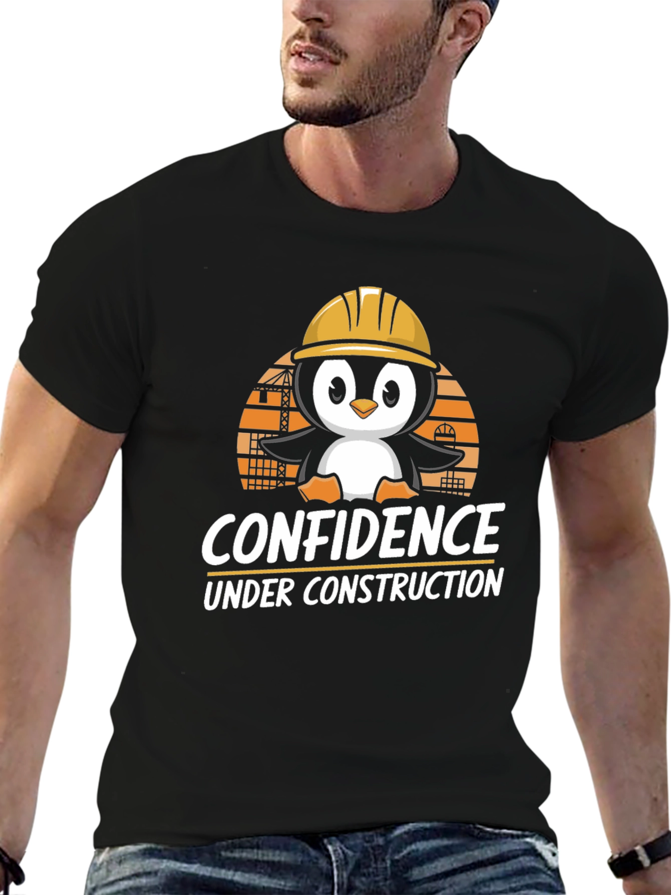 Confidence Under Construction T-Shirt: Penguin Builder Design