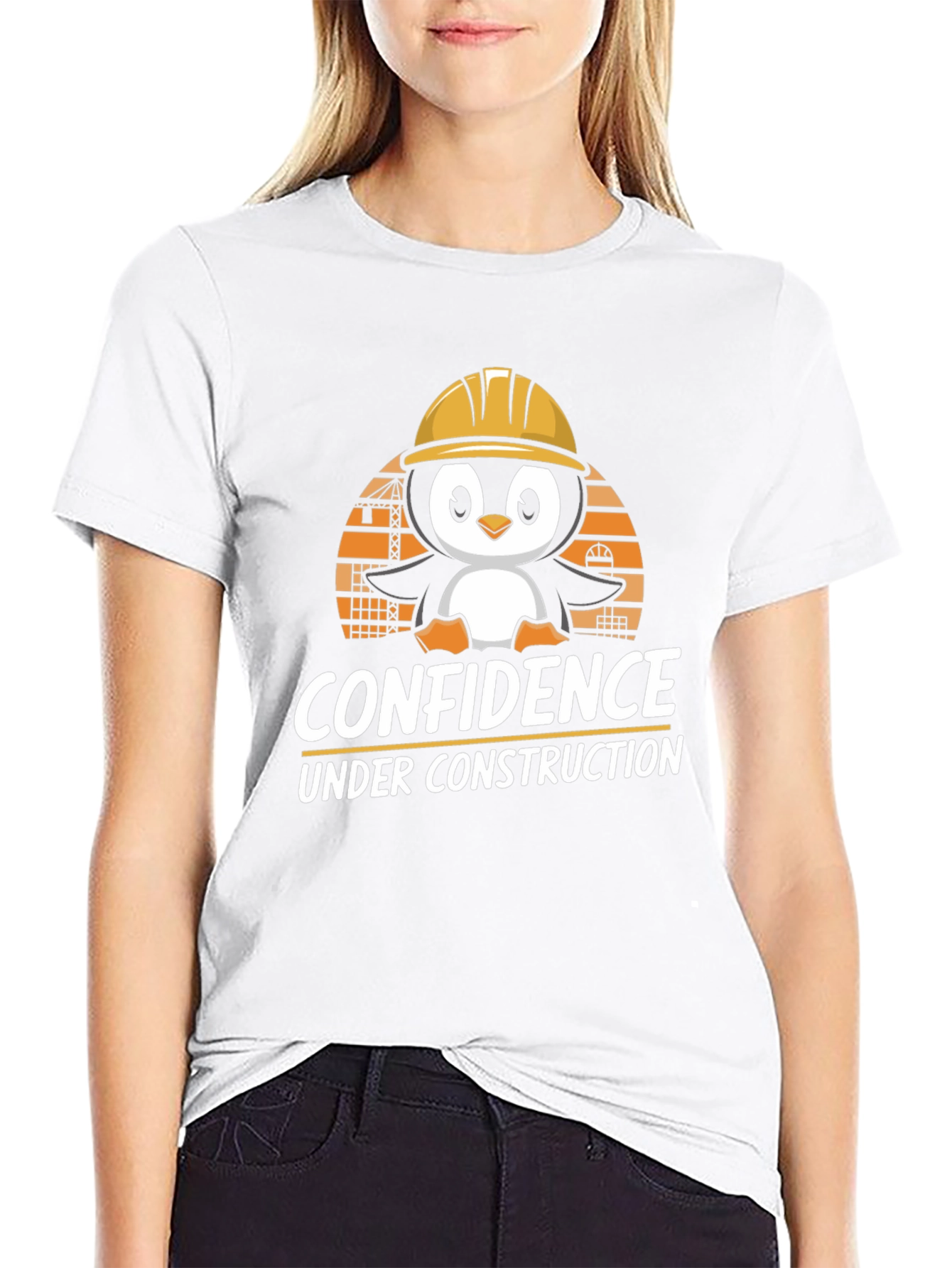 Confidence Under Construction T-Shirt: Penguin Builder Design