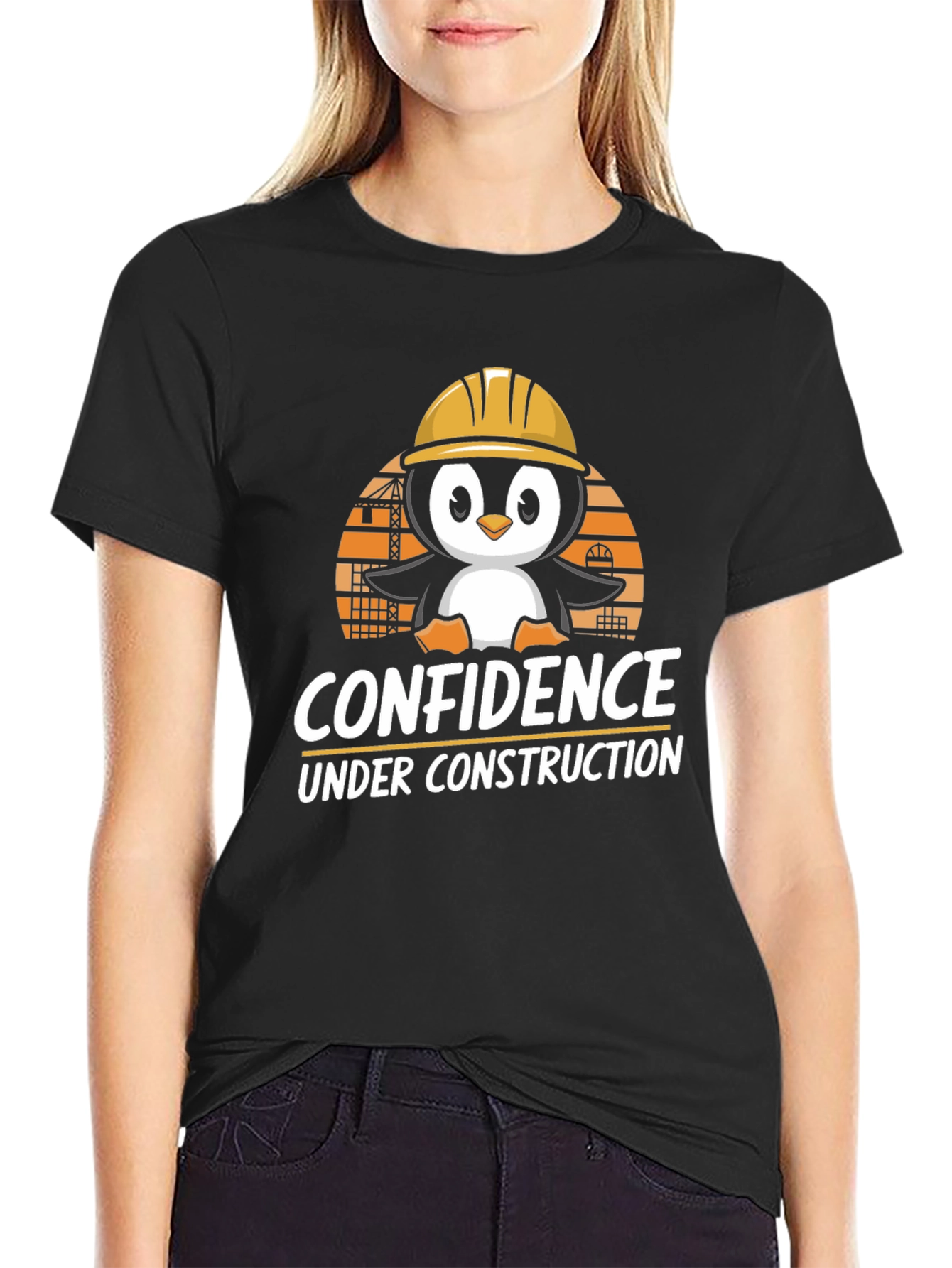 Confidence Under Construction T-Shirt: Penguin Builder Design
