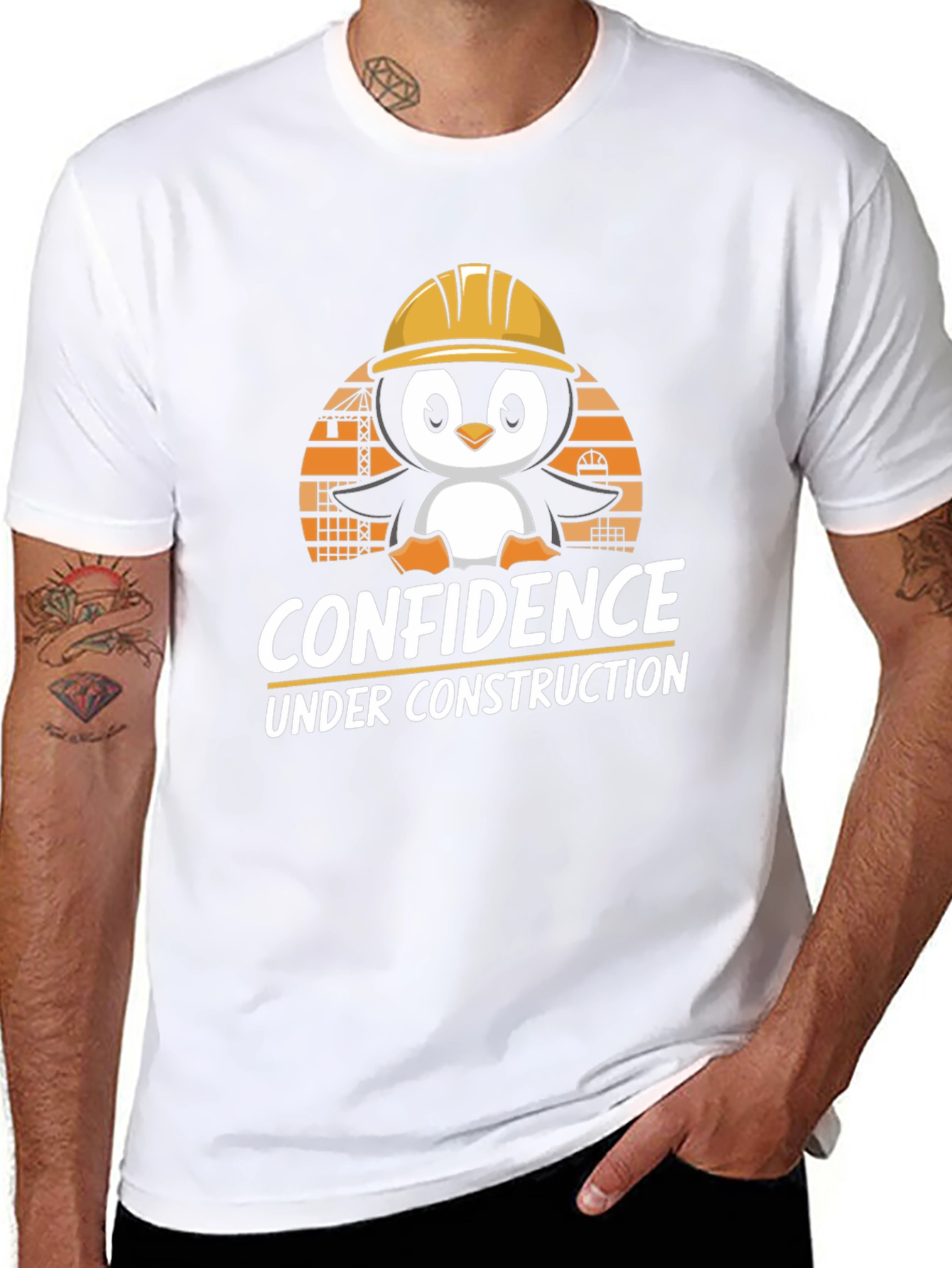 Confidence Under Construction T-Shirt: Penguin Builder Design