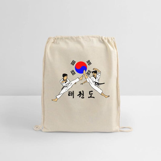 Two young taekwondo boys with jumped kick