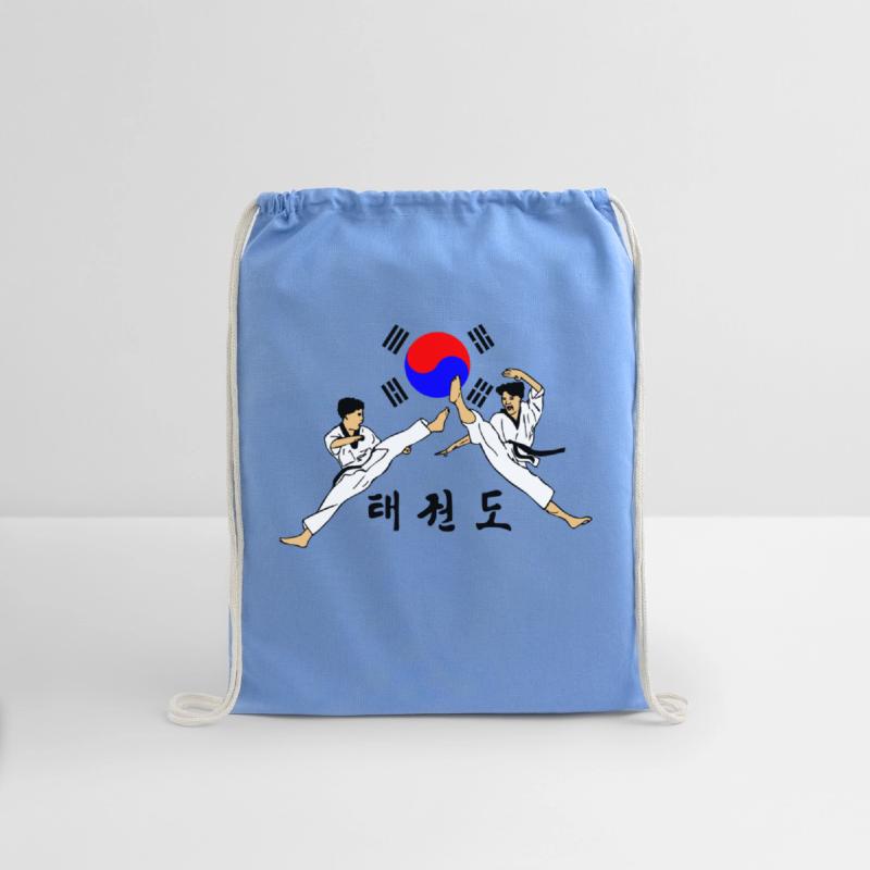 Two young taekwondo boys with jumped kick
