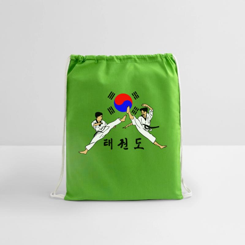 Two young taekwondo boys with jumped kick