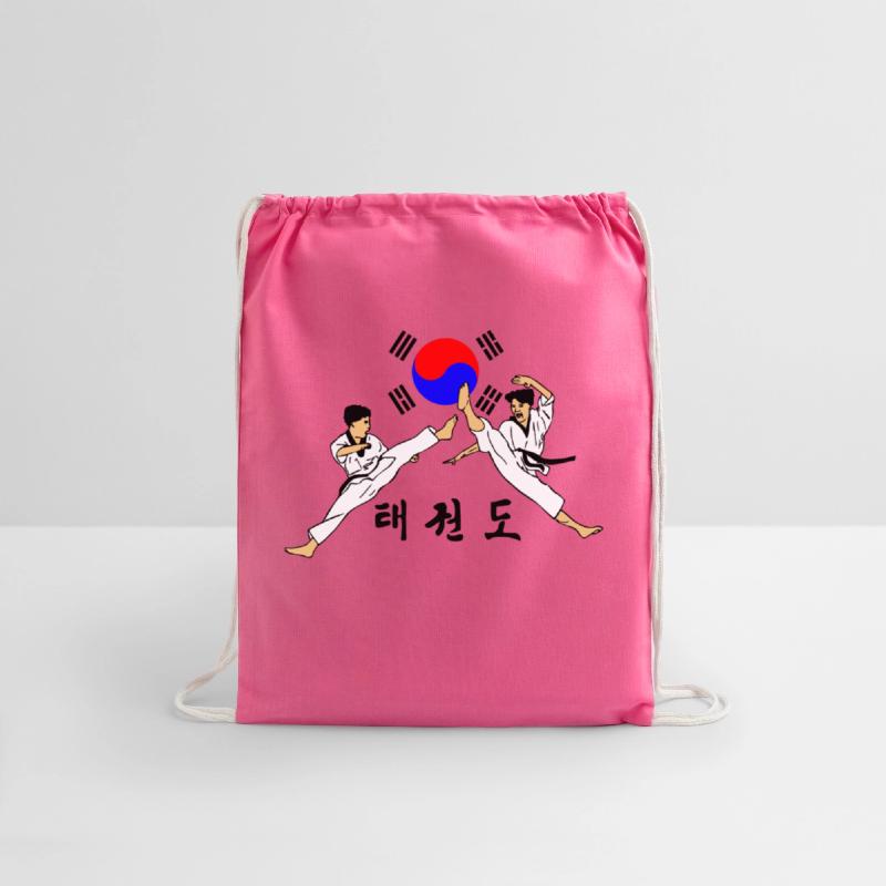 Two young taekwondo boys with jumped kick