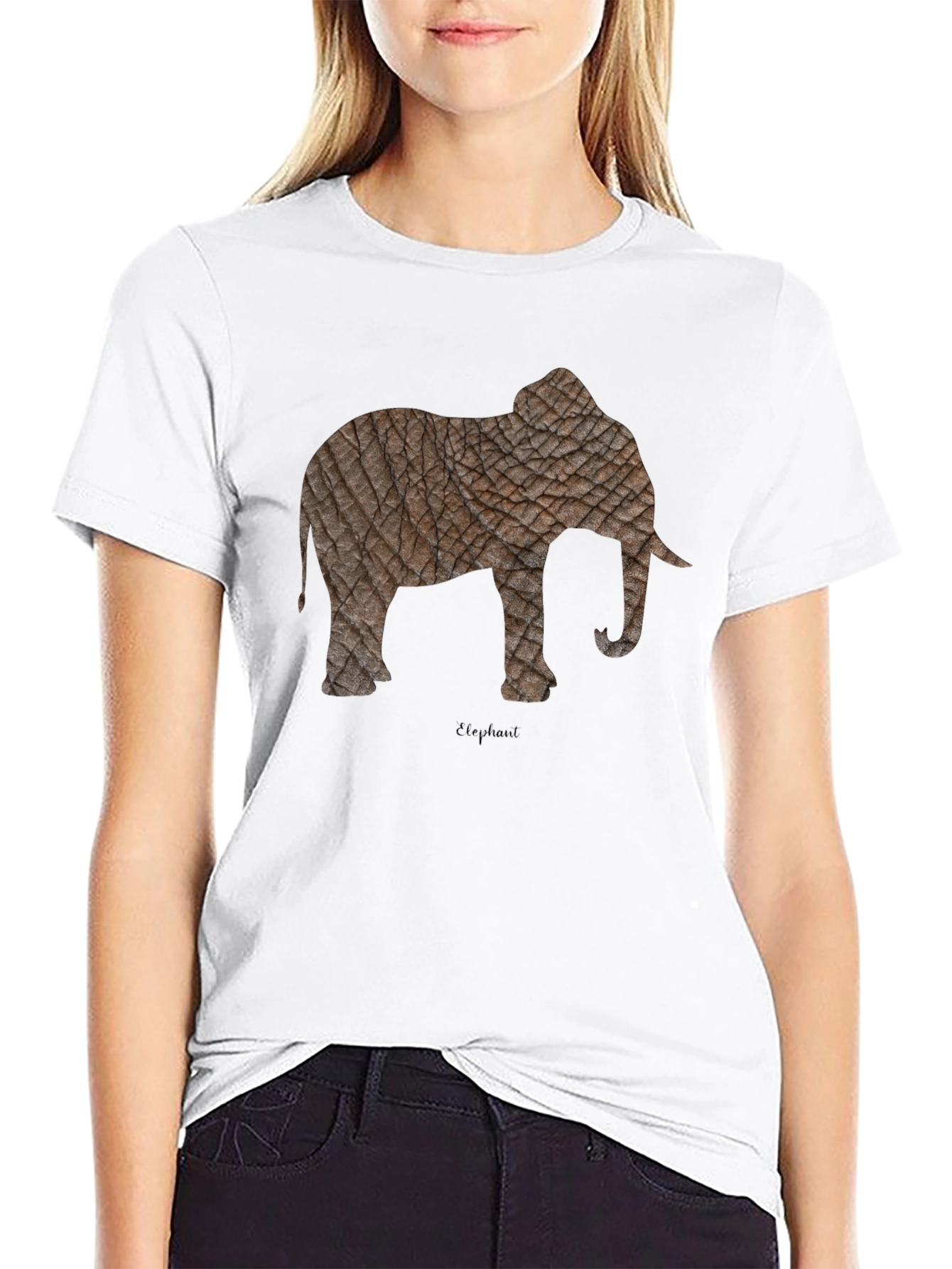 Textured Elephant Graphic Tee - Casual Black T-Shirt