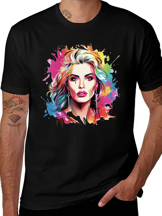 Colorful Woman Graphic Print Black T-Shirt
