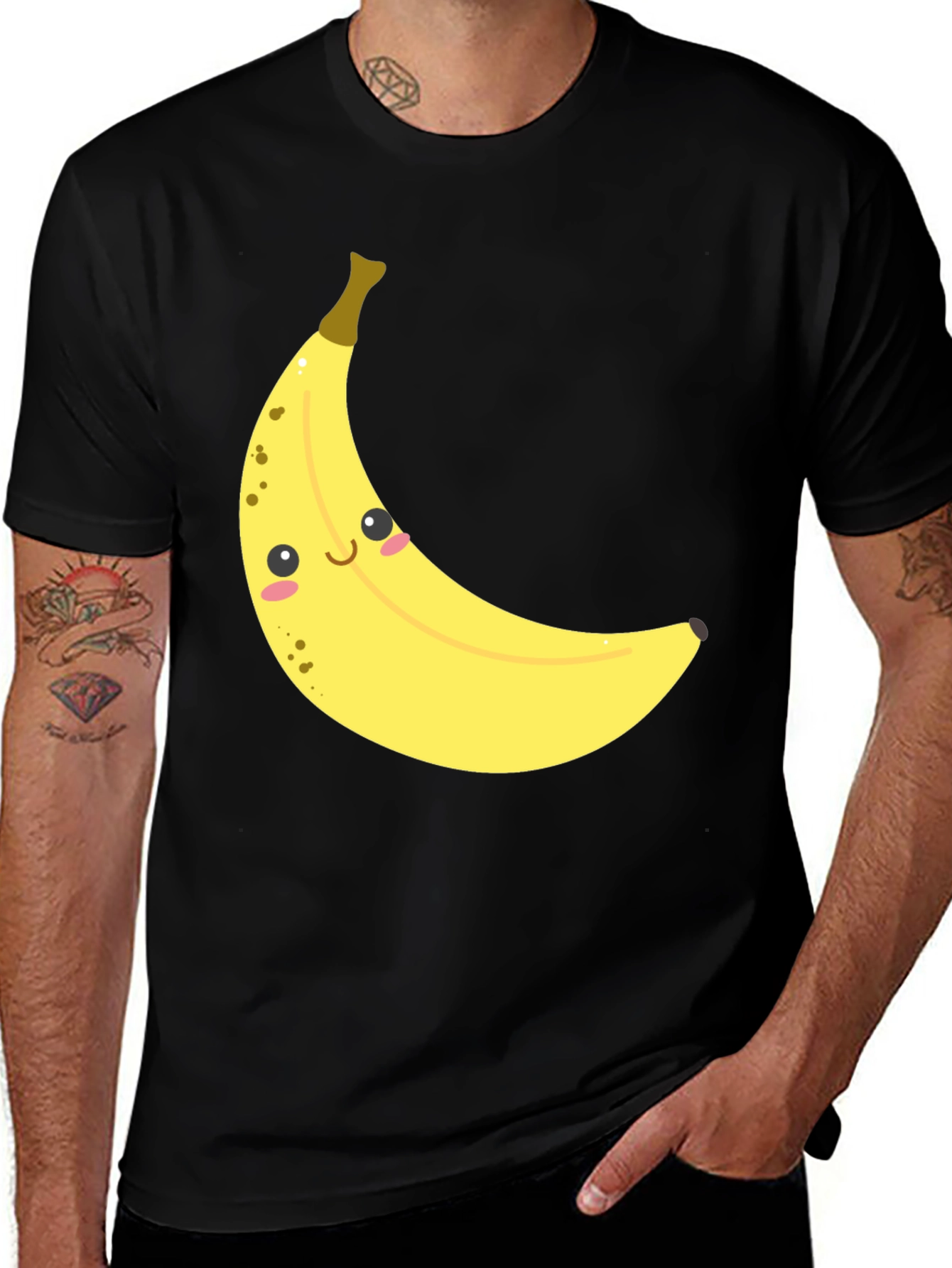 Smiling Banana Graphic Tee - Unisex Black Cotton T-Shirt